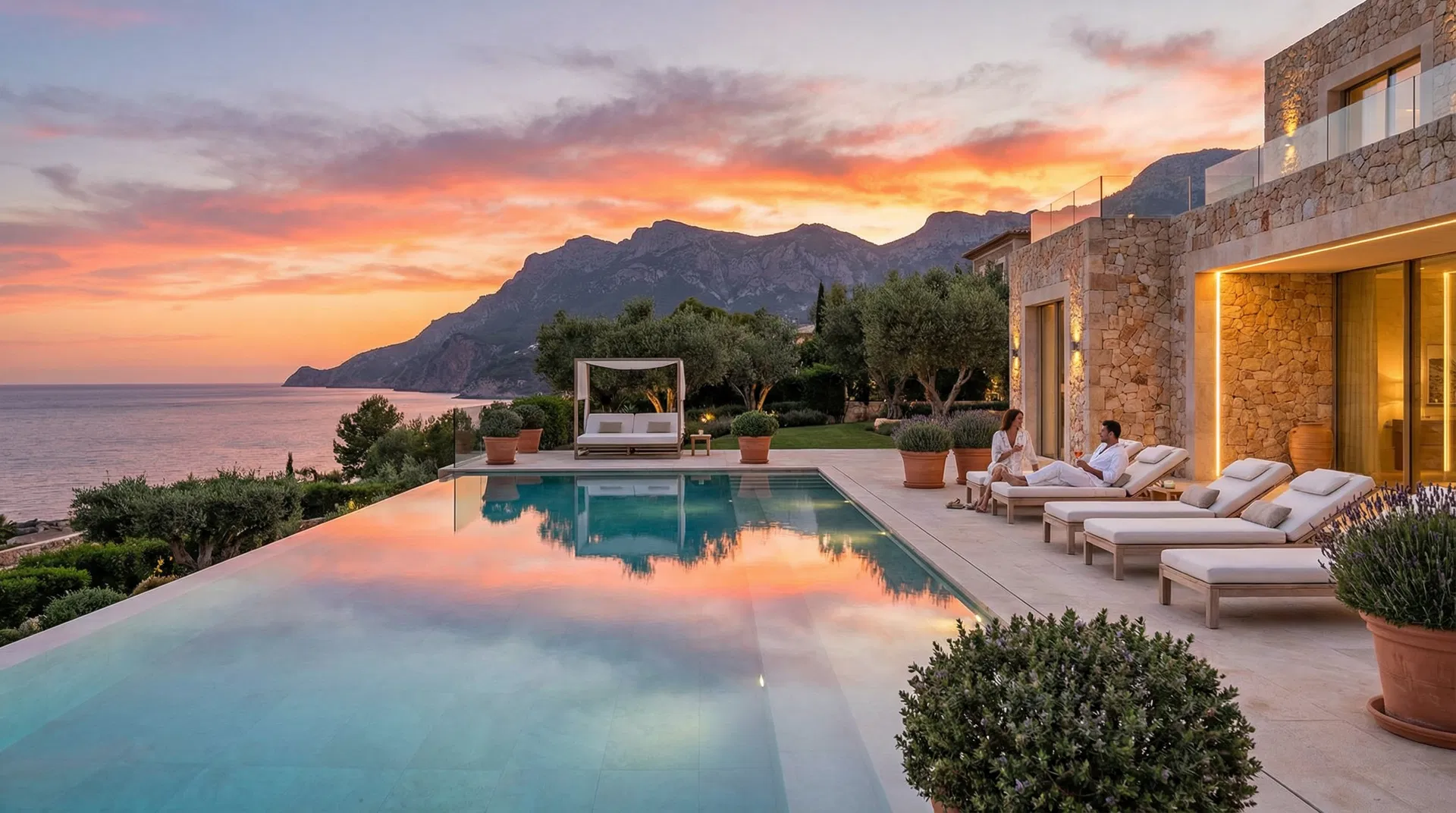 A man standing next to a premium car in a scenic Mallorca location.