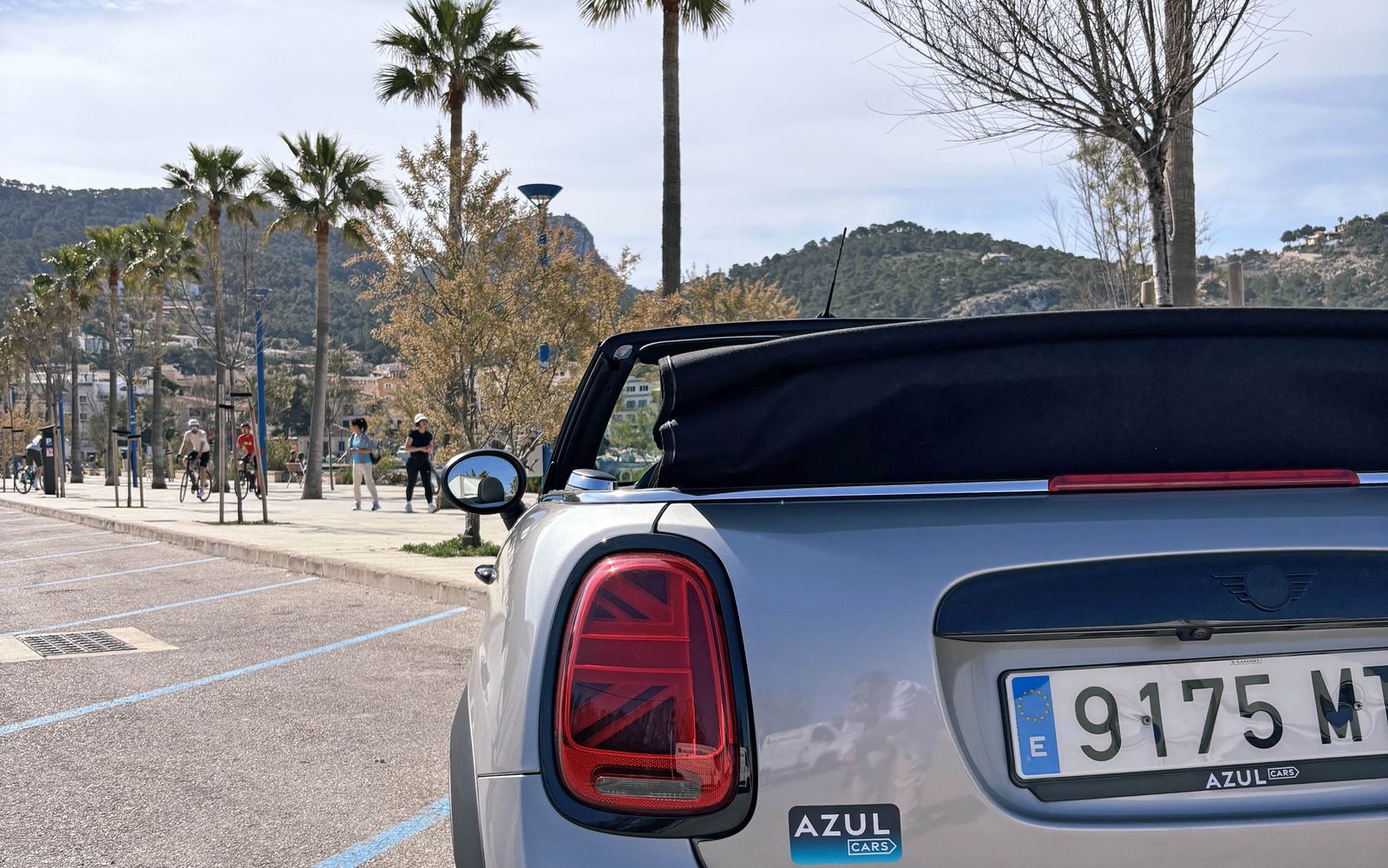 Silver Mini Cooper S Cabrio parked in Andratx, Mallorca