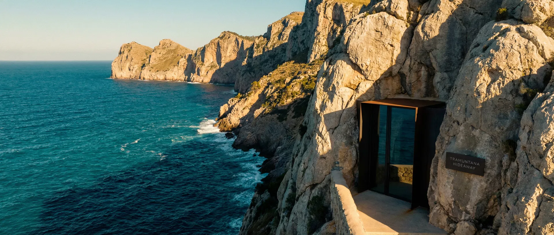 Luxury bunker entrance built into Mallorca's dramatic coastline
