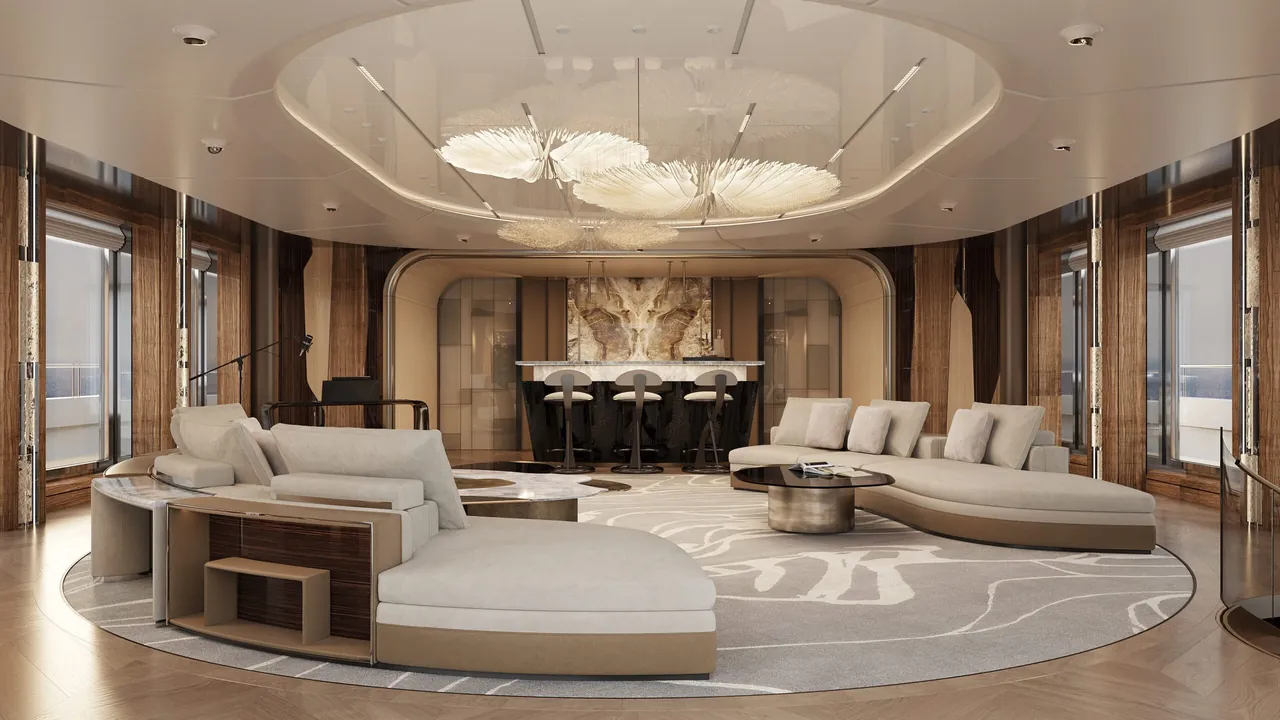 Lounge and bar on board a modern superyacht