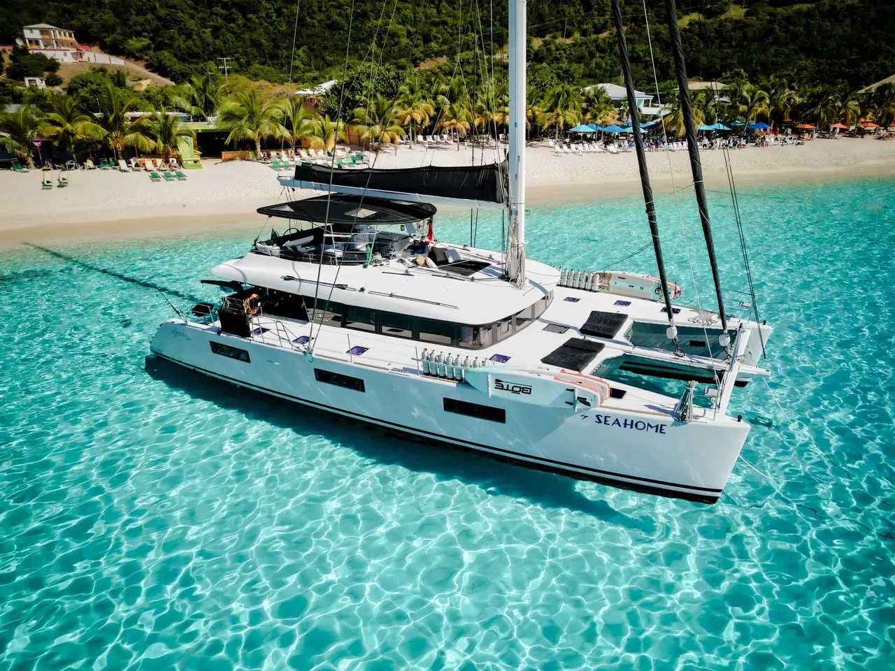 Sailing yacht anchored in the crystal-clear waters of the British Virgin Islands