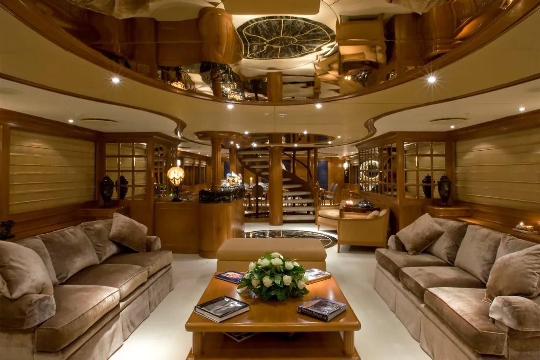 Main salon of a luxury charter yacht