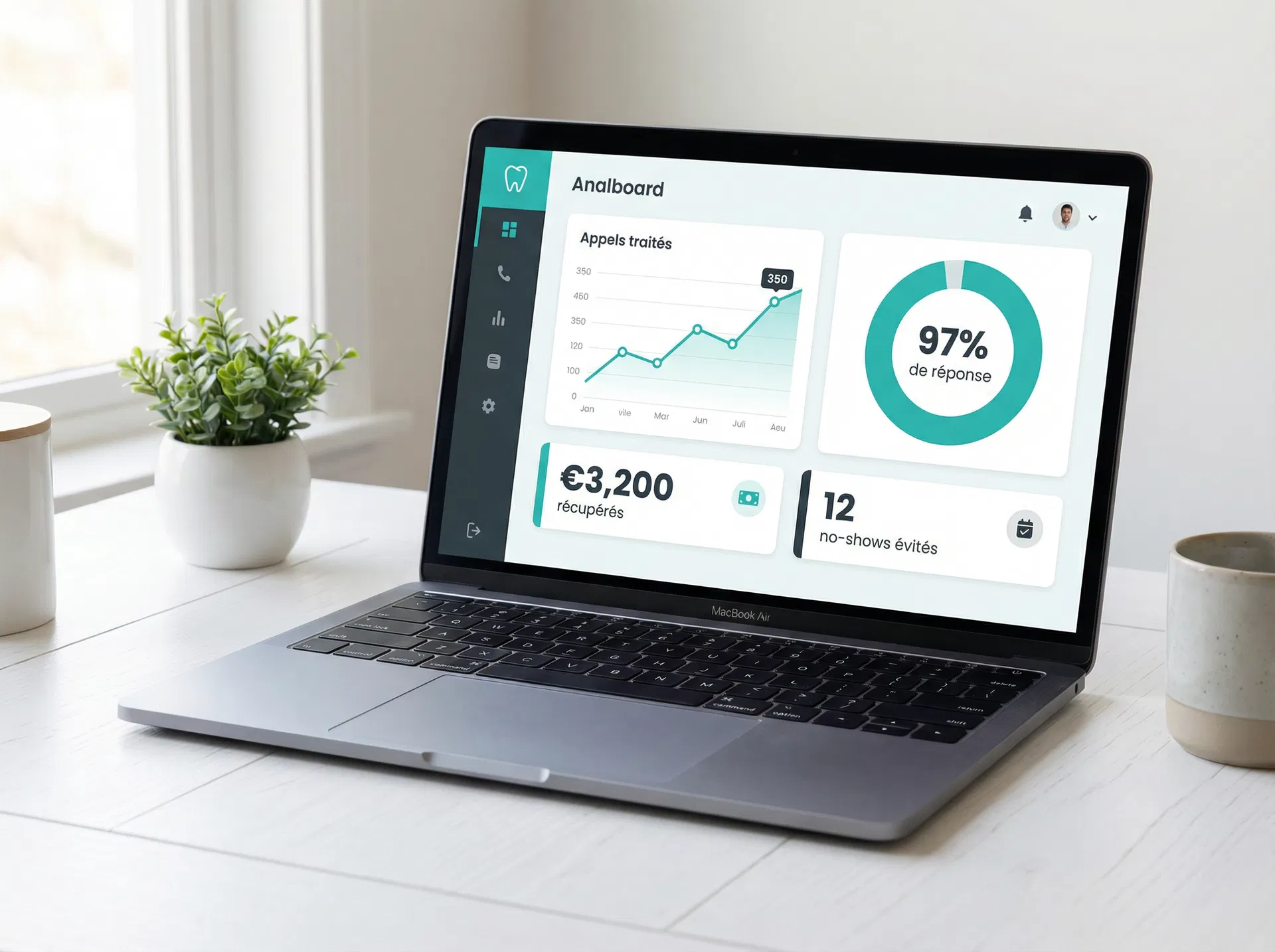 Tableau de bord SmilePilot montrant les métriques du cabinet