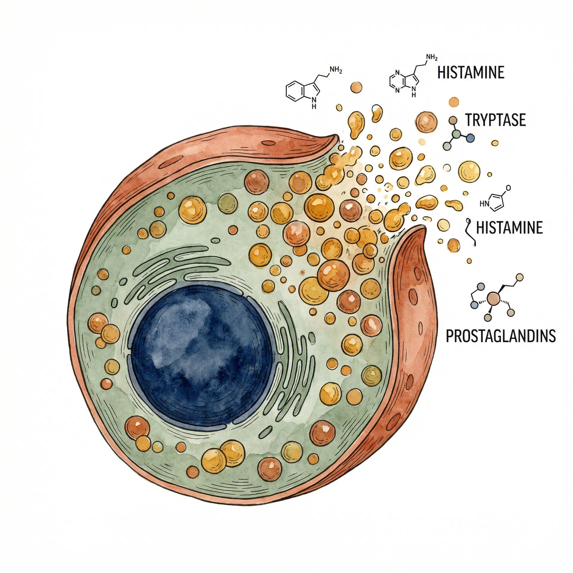 Ilustração de mastócito em degranulação