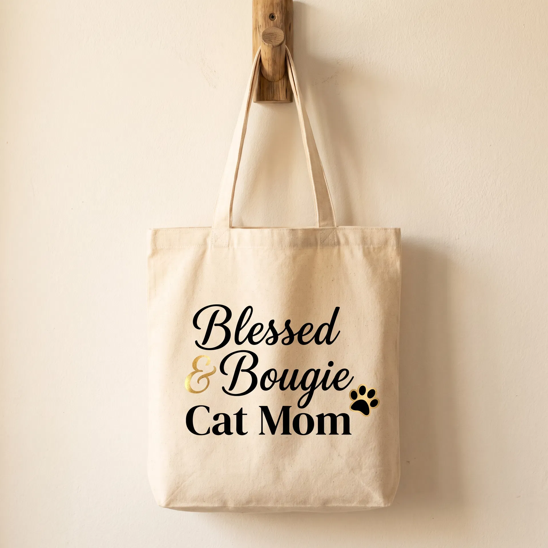 Blessed and Bougie Cat Mom — canvas tote bag