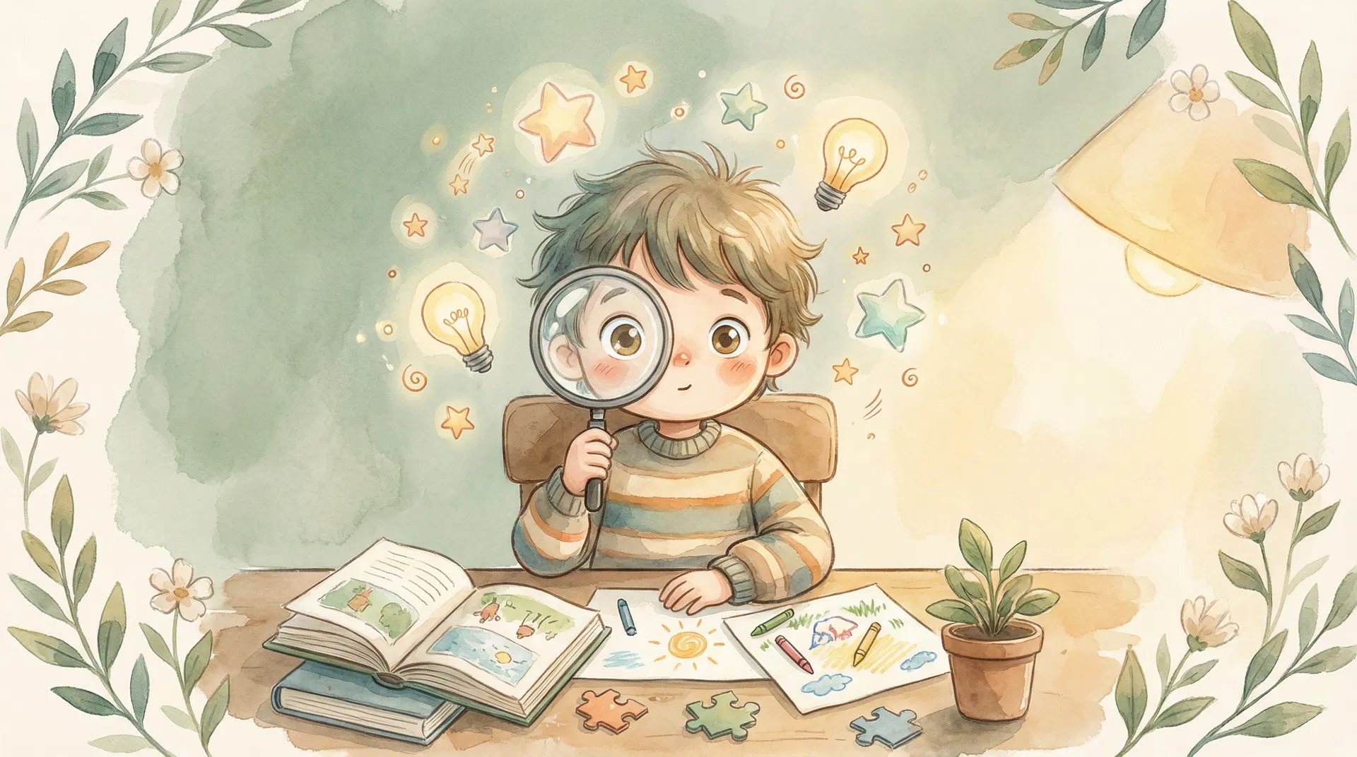 Criança curiosa explorando e aprendendo