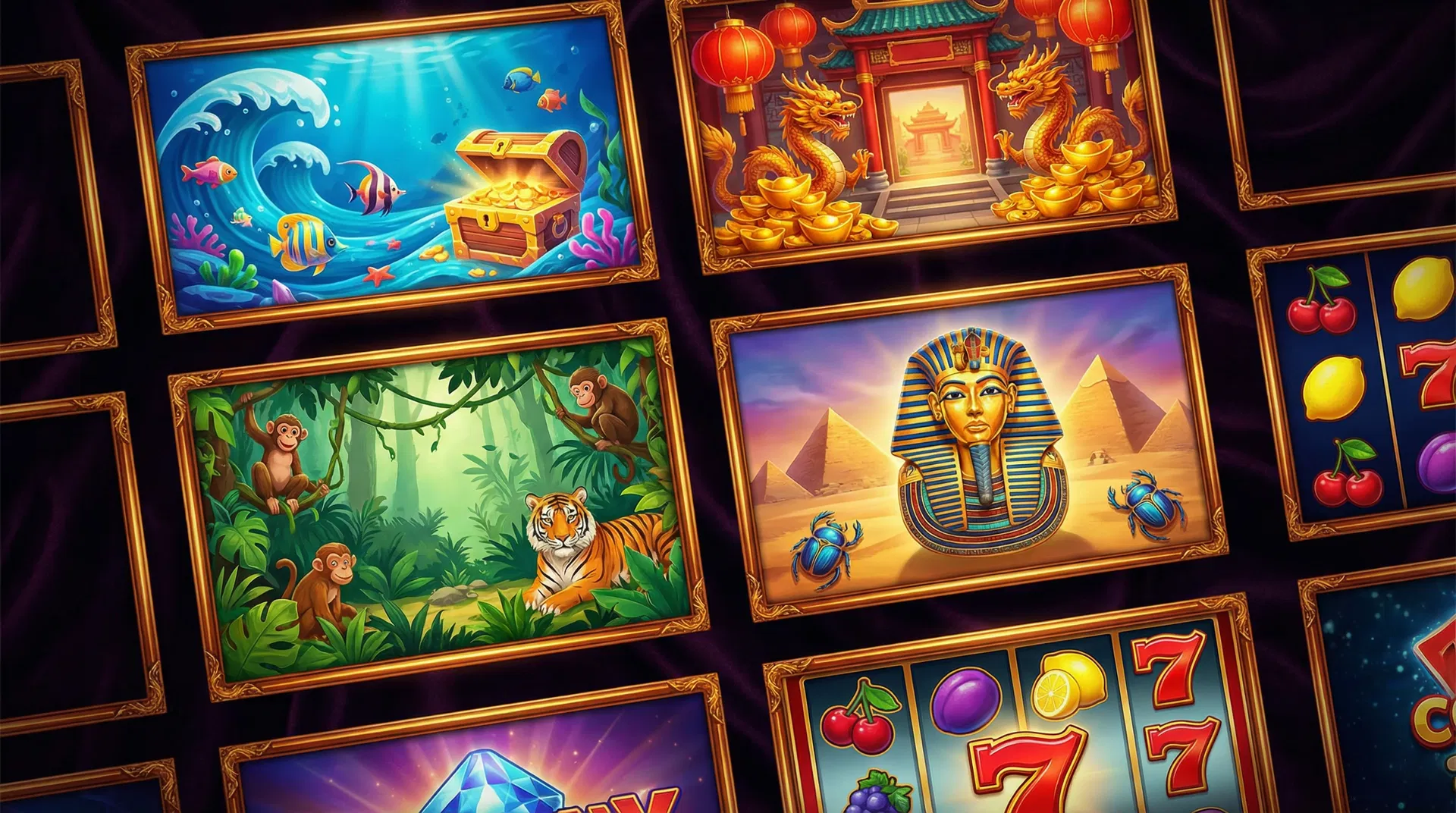 Koleksi permainan slot LPE88 termasuk Great Blue, Panther Moon, dan Ocean King