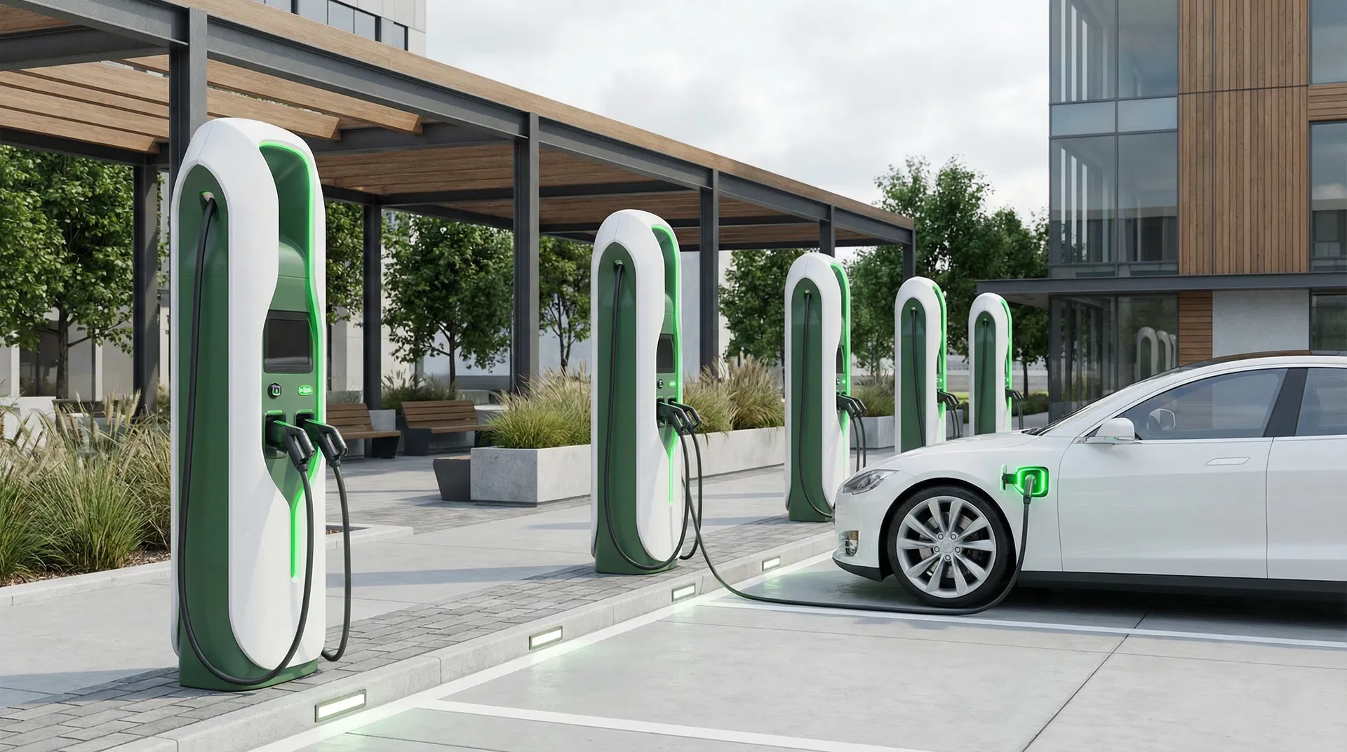 Electric vehicle charging at a modern charging station