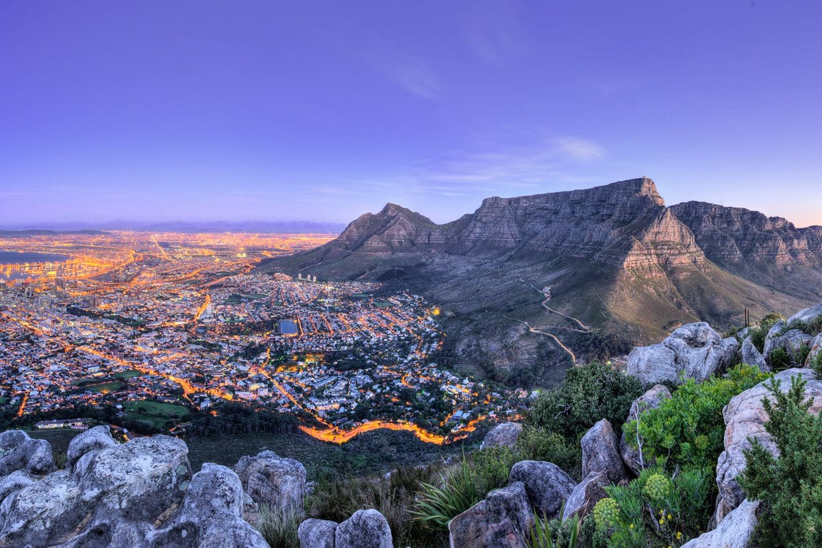 Overlooking Cape Town lights and table mountain at night