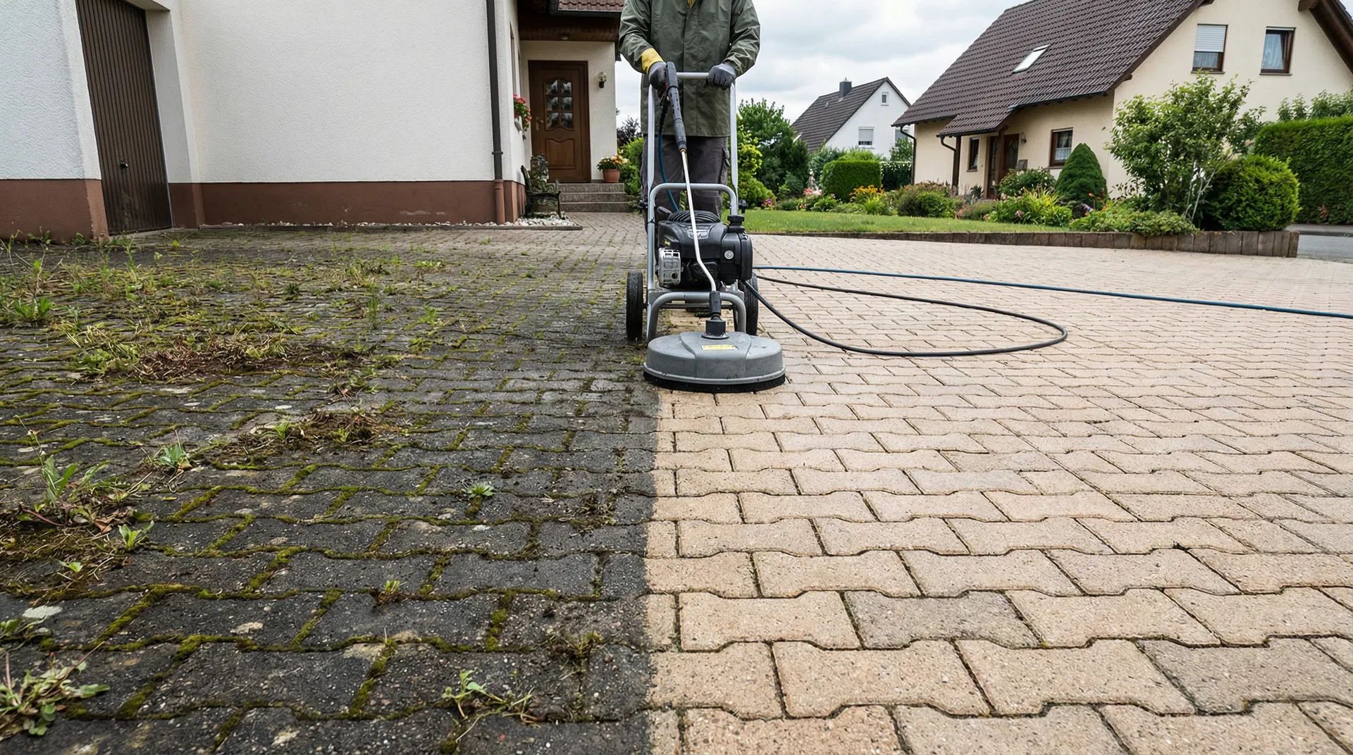 Pflaster reinigen und pflegen in Berlin: Moos, Algen und Verfärbungen entfernen