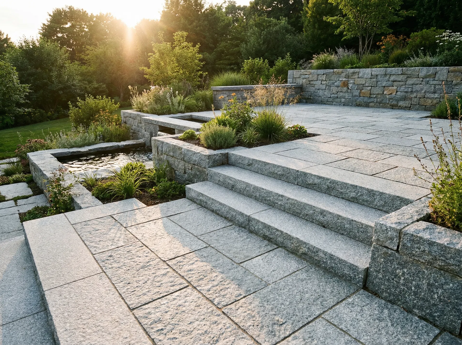Detail einer eleganten Granitfassade an einem Geschäftsgebäude in München