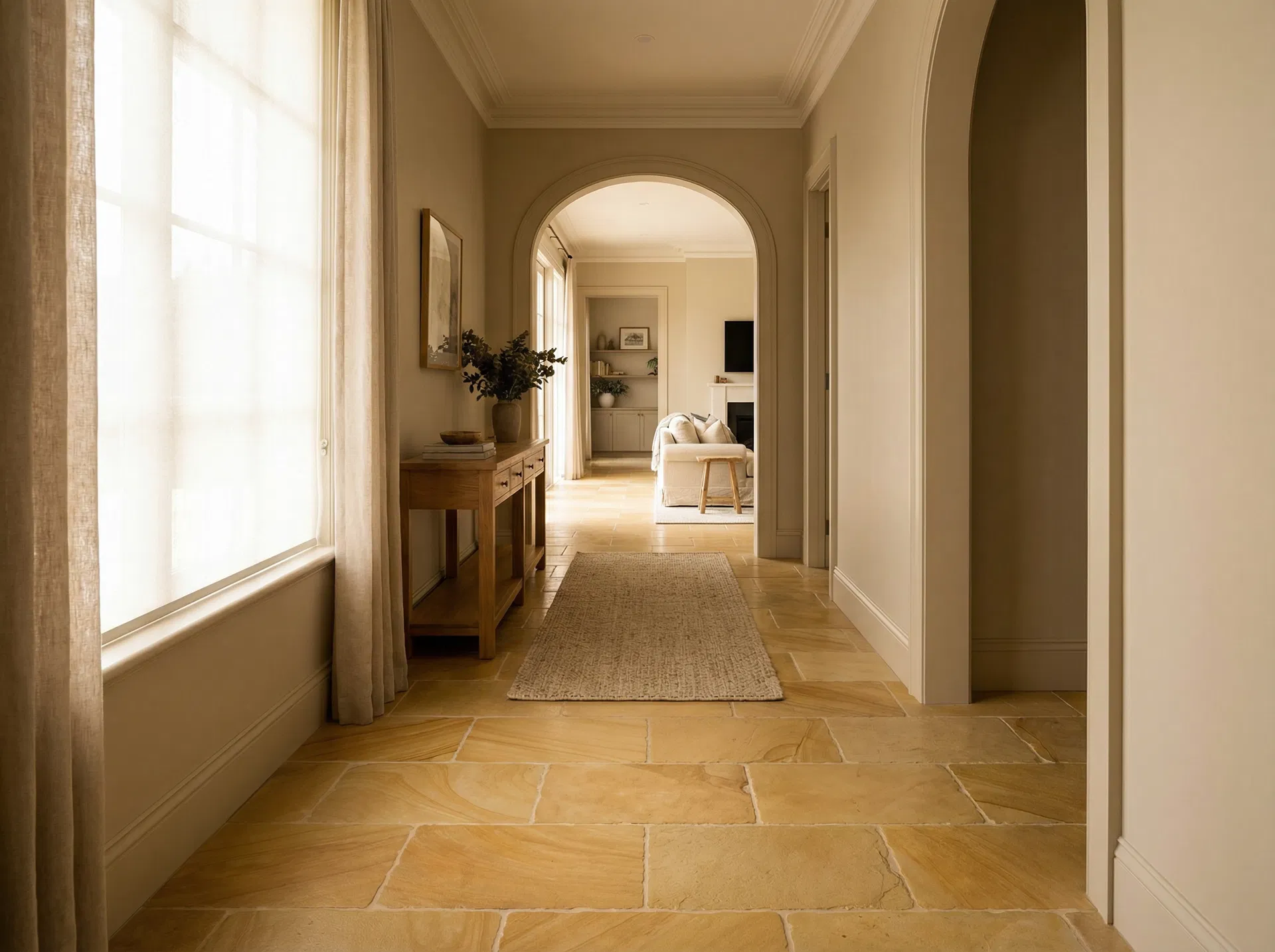 Moderne Treppenanlage aus hellem Sandstein