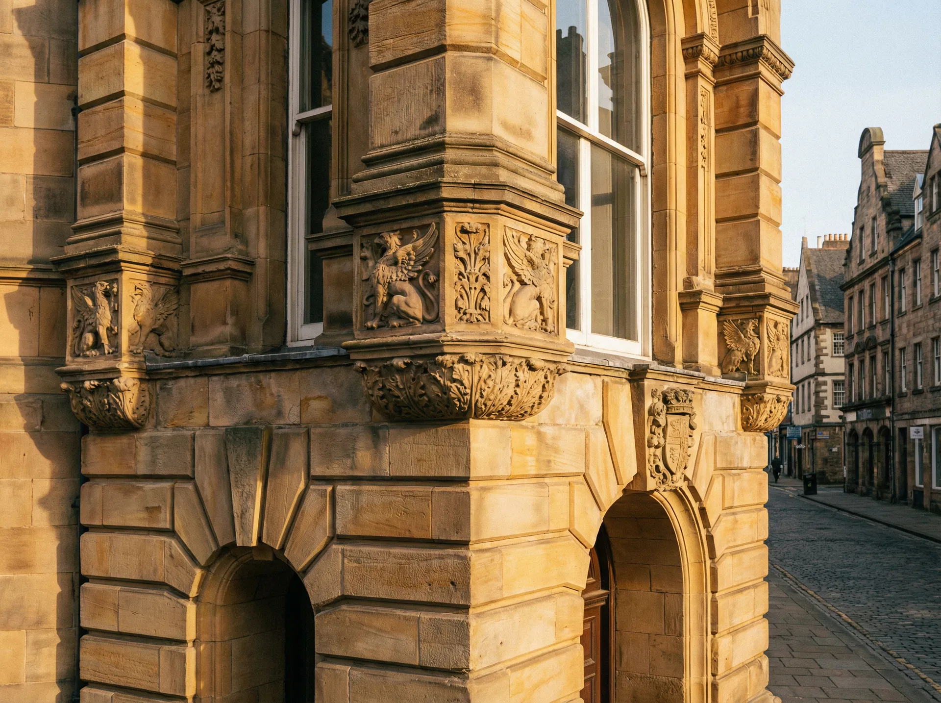 Nahaufnahme der porösen und warmen Textur von Sandstein