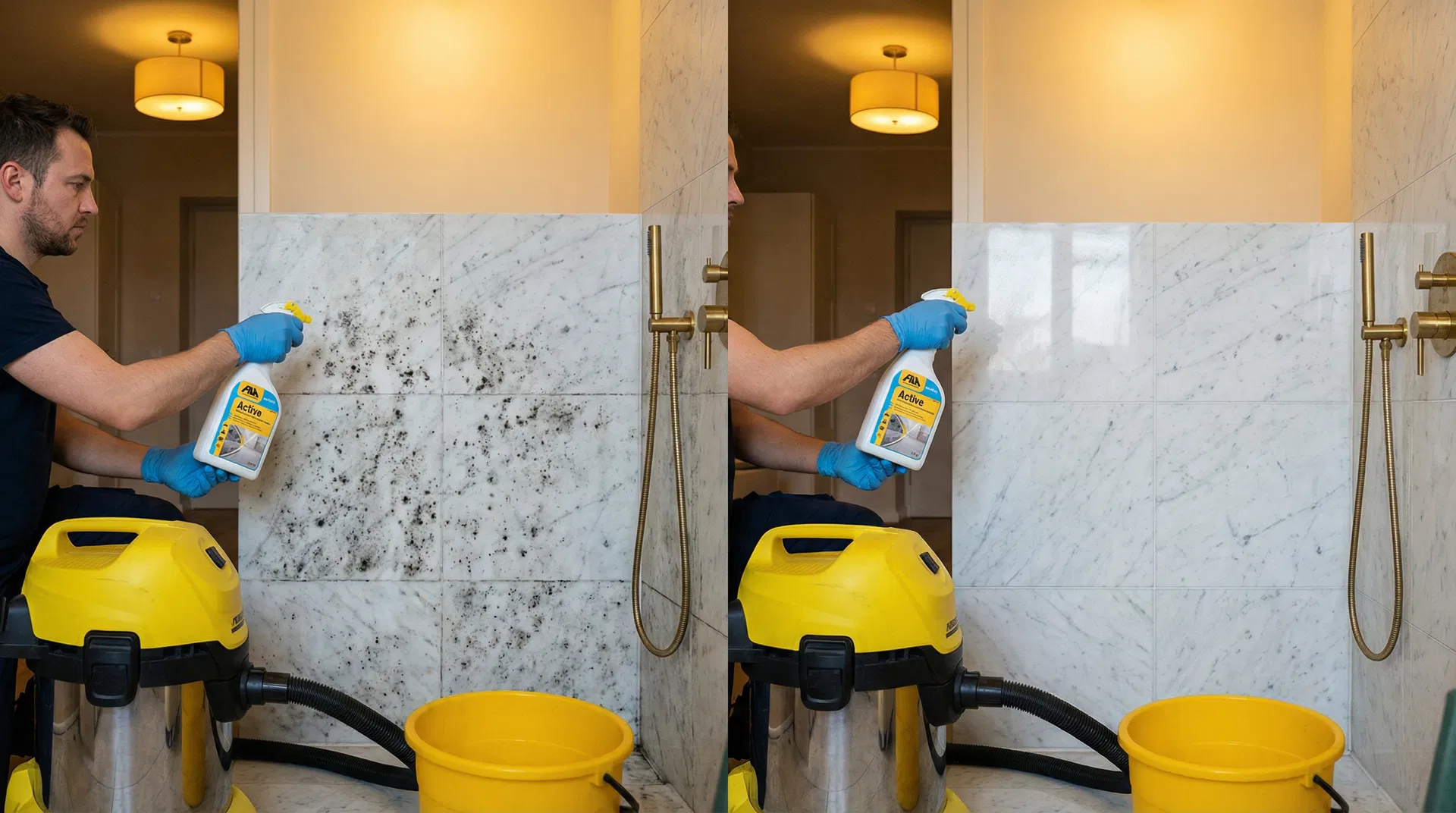 Schimmel auf Naturstein und Silikon entfernen und vermeiden mit Fila Active