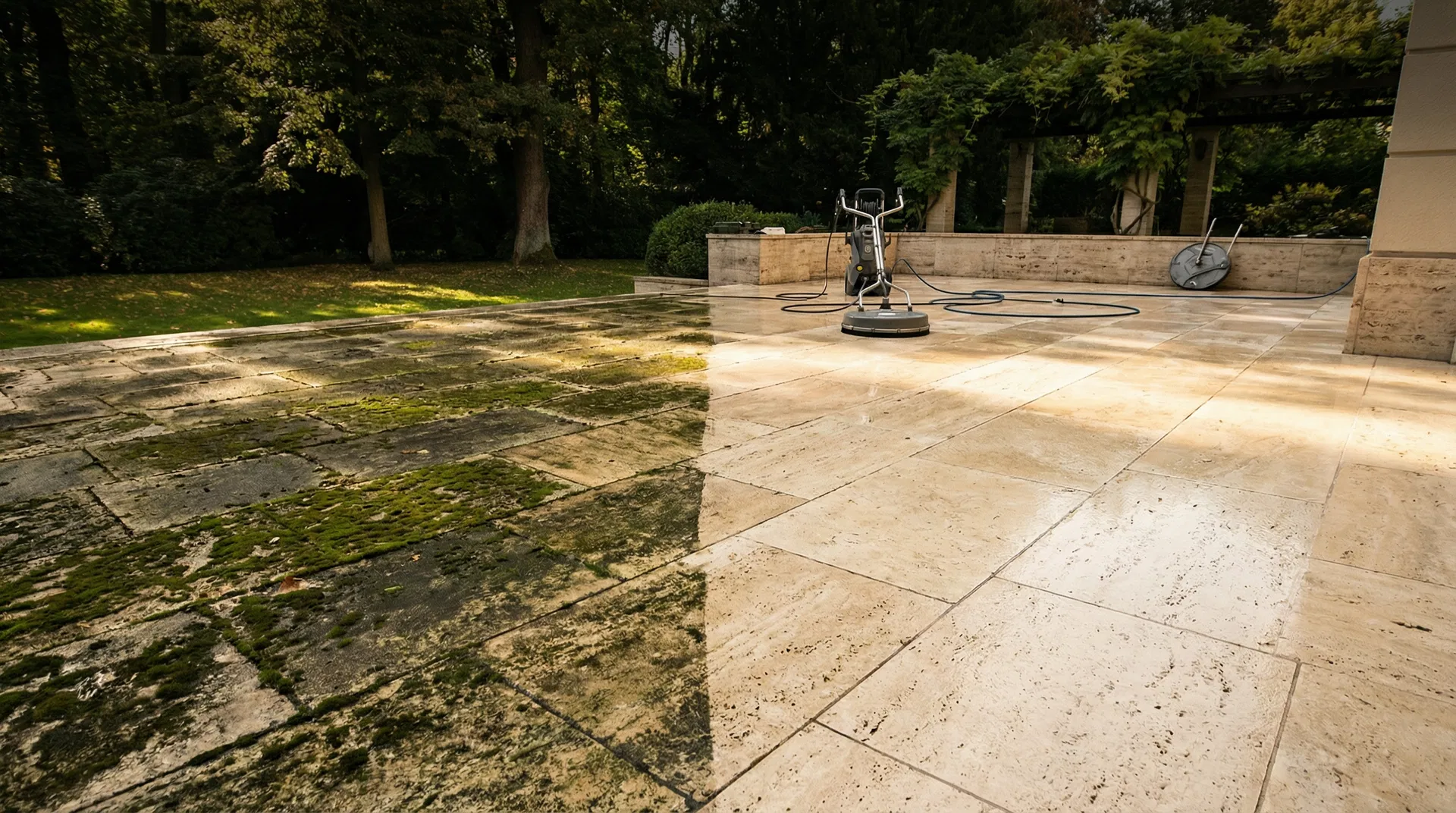 Professionelle Terrassenreinigung in Berlin – Vorher/Nachher