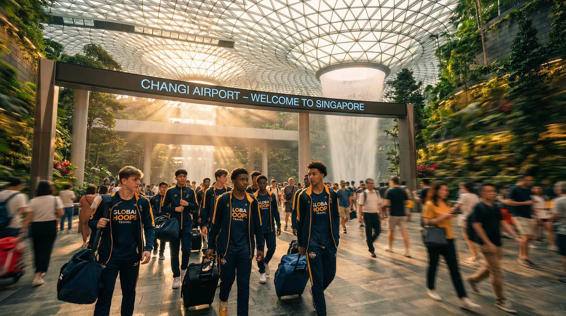 Sports team arriving in Singapore