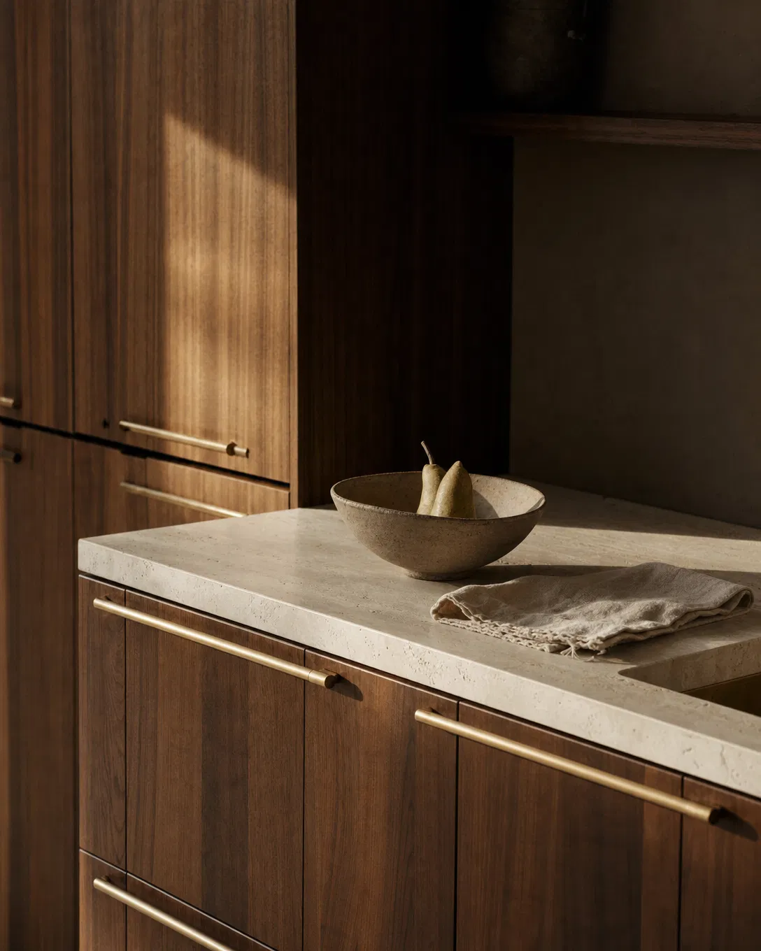 Walnut Atelier — Warm wood, brushed brass