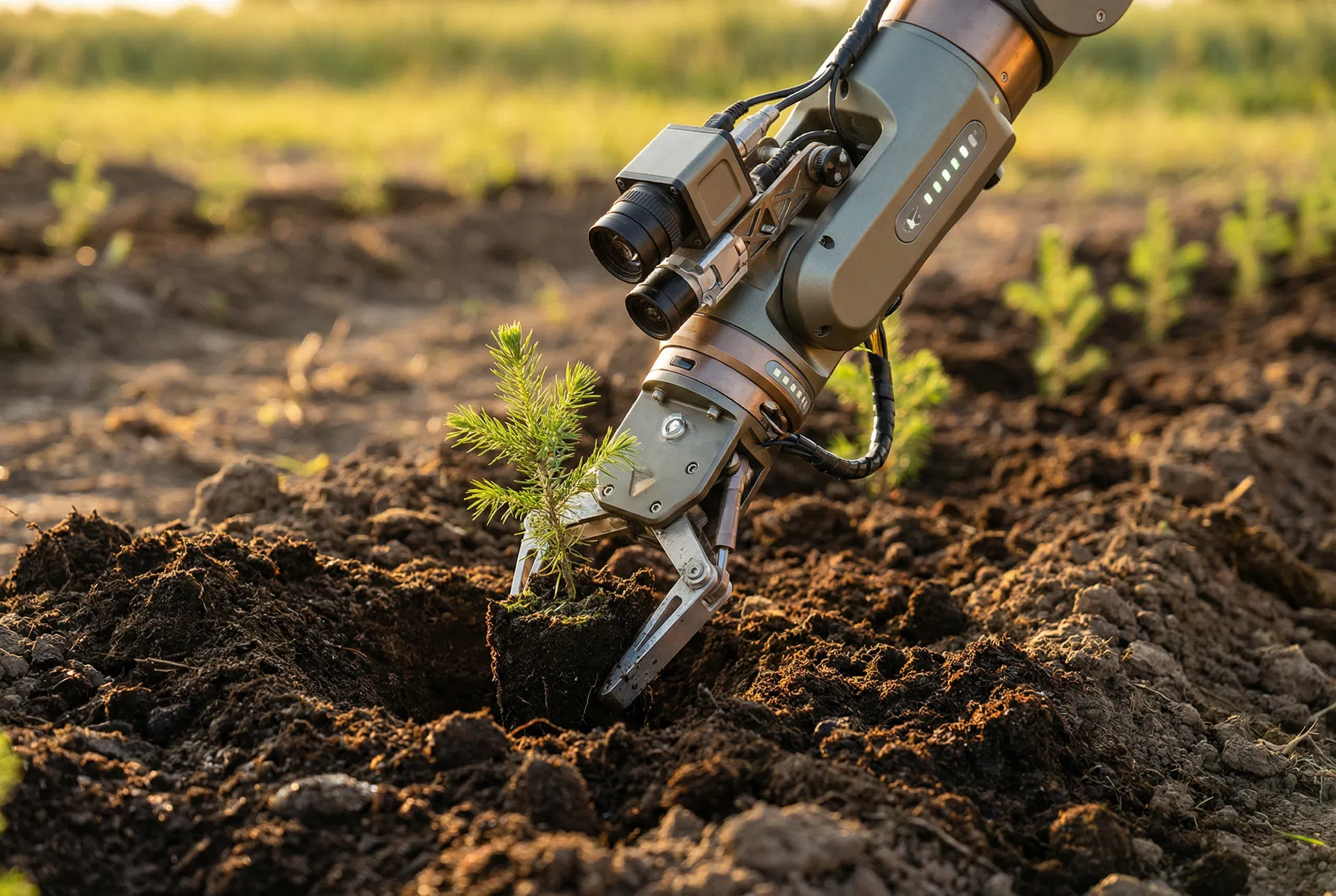 Robotic arm performing precision tree planting