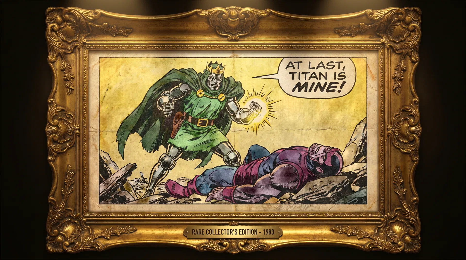 Doctor Doom Comic Cut card featuring a vintage panel