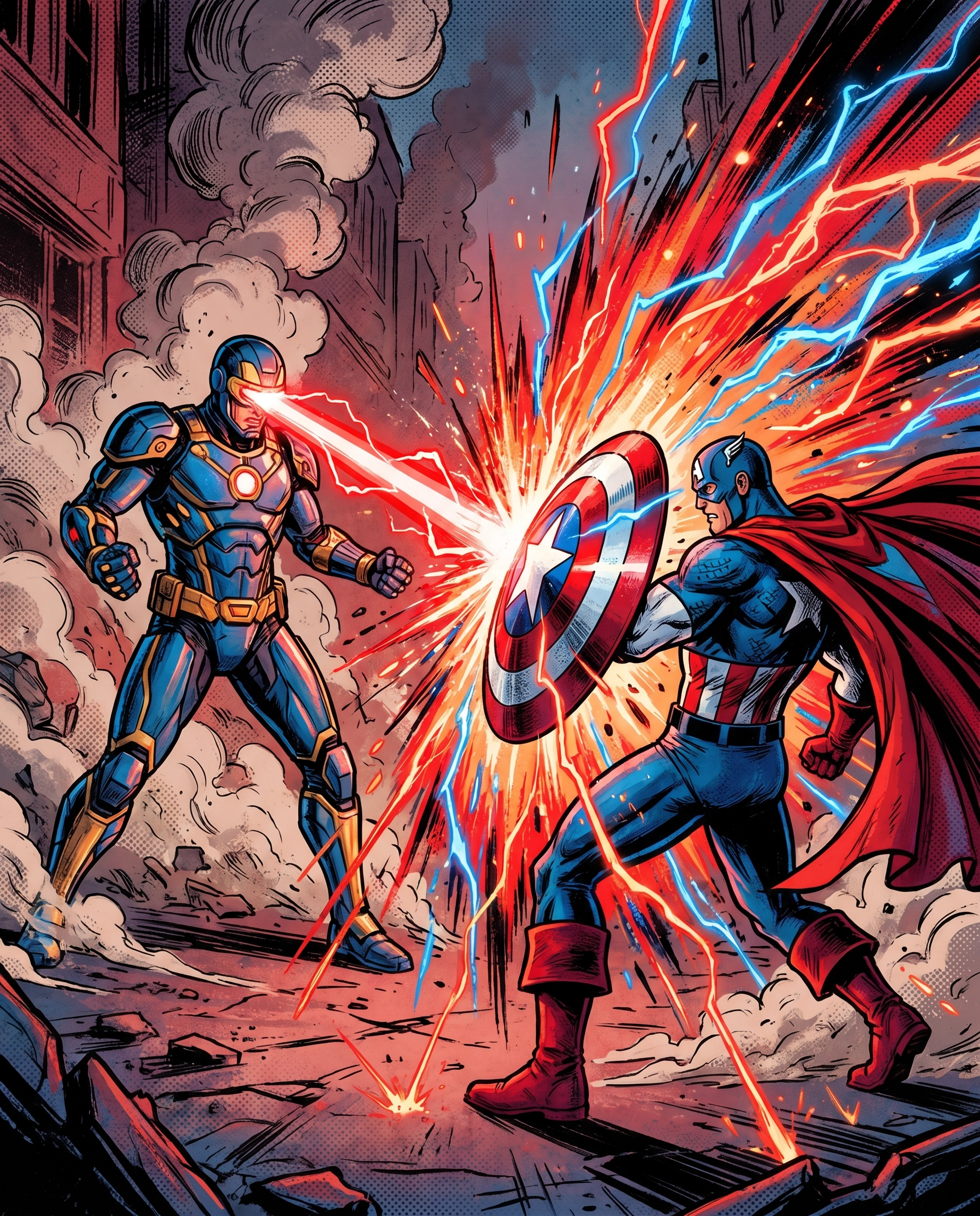 Cyclops and Captain America facing off as leaders of their respective teams