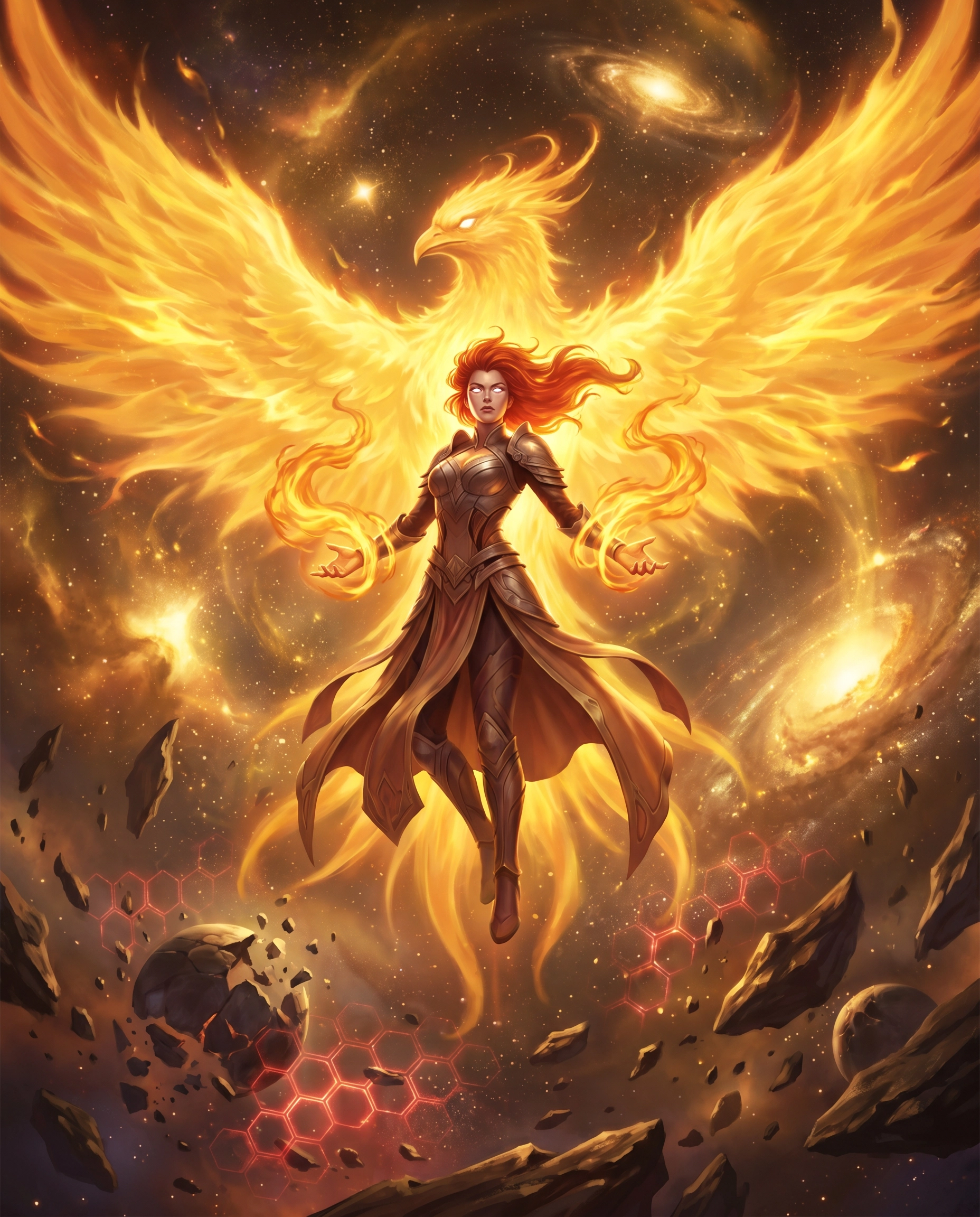 The Phoenix Force blazing triumphantly in cosmic space