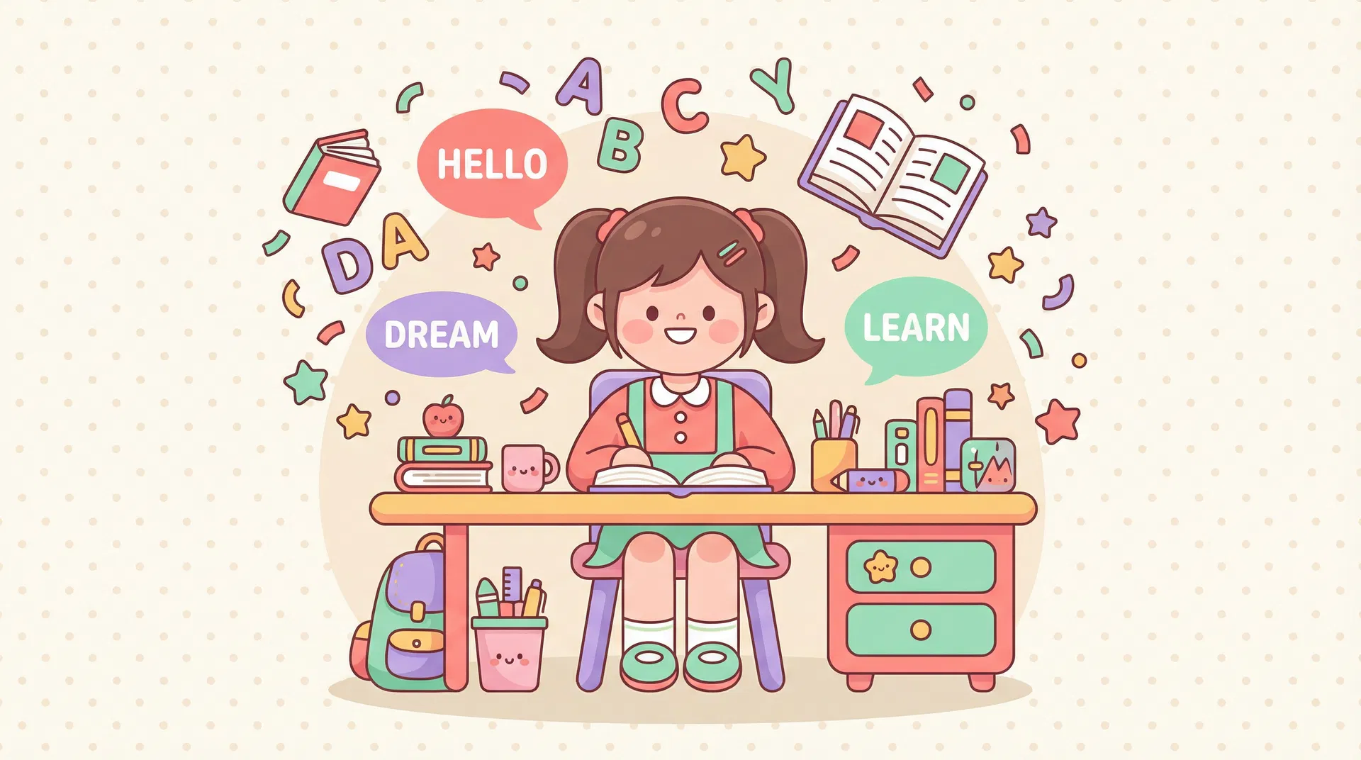 Menina estudando inglês