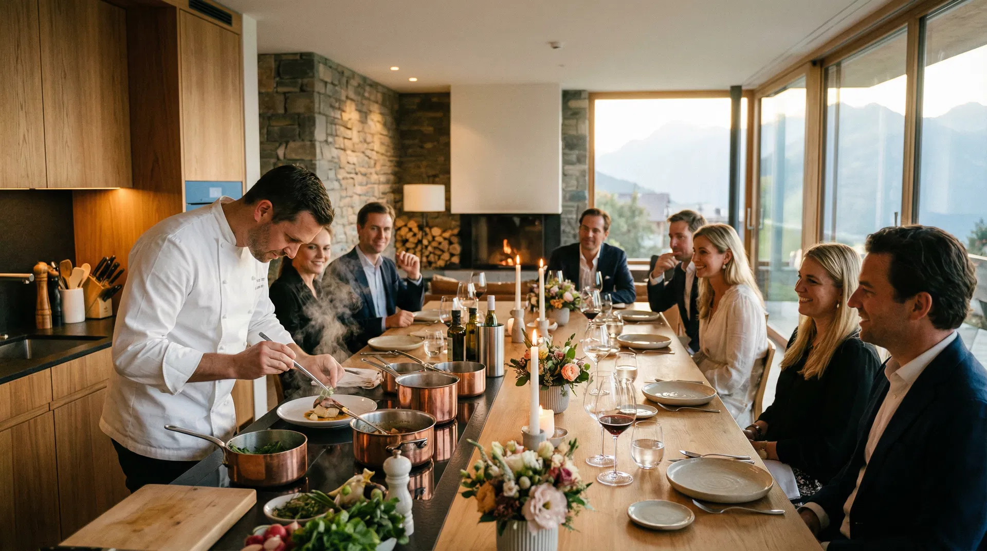 Private chef cooking for an intimate dinner party