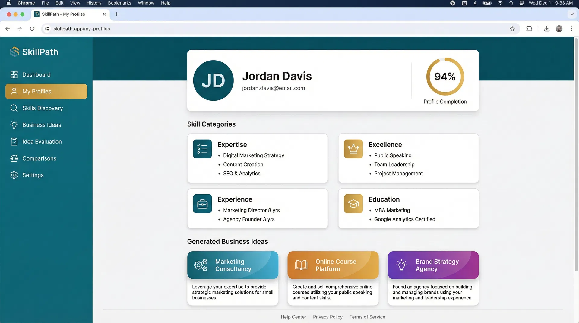 SkillPath completed profile example
