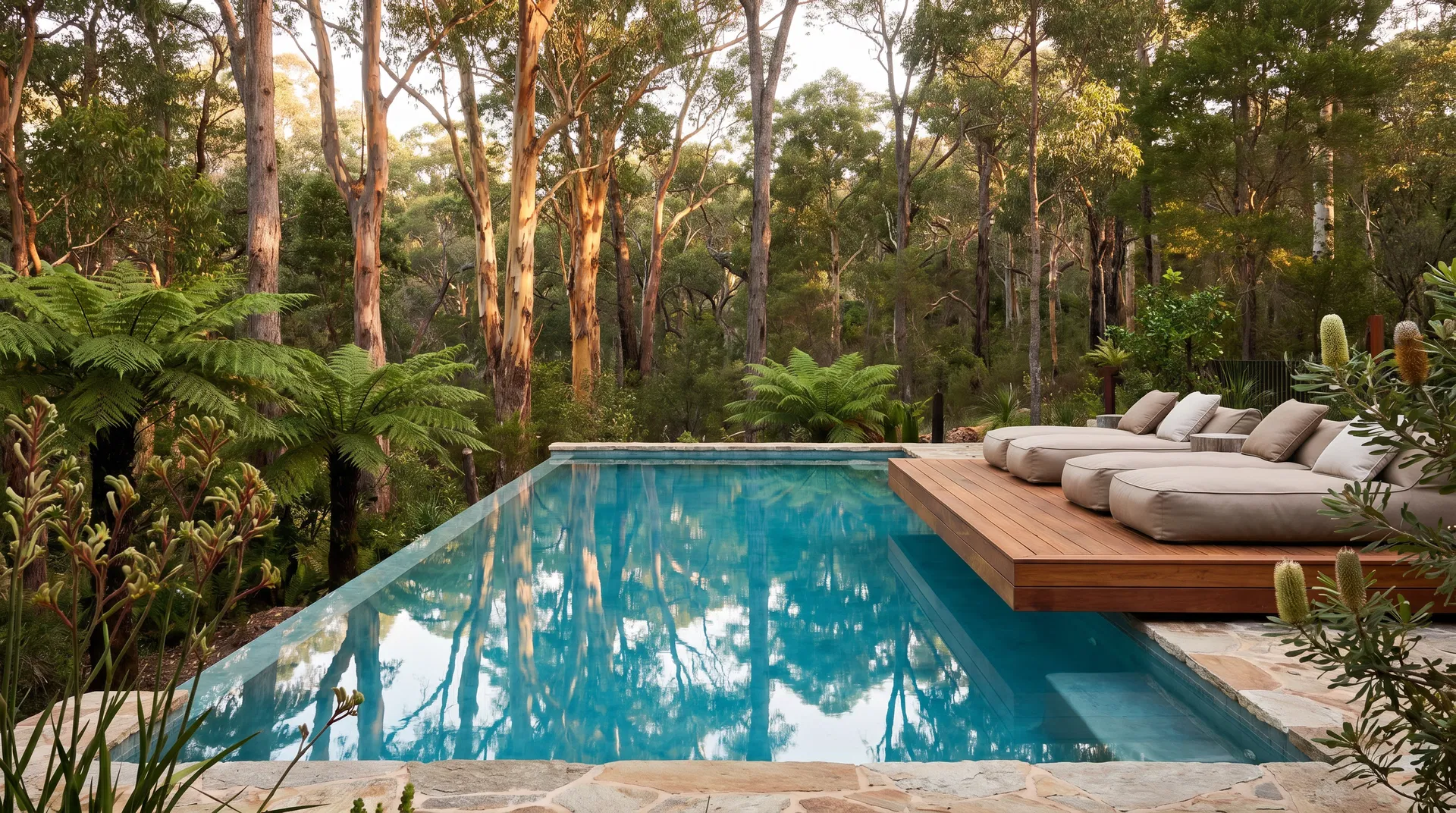Luxury pool surrounded by bush