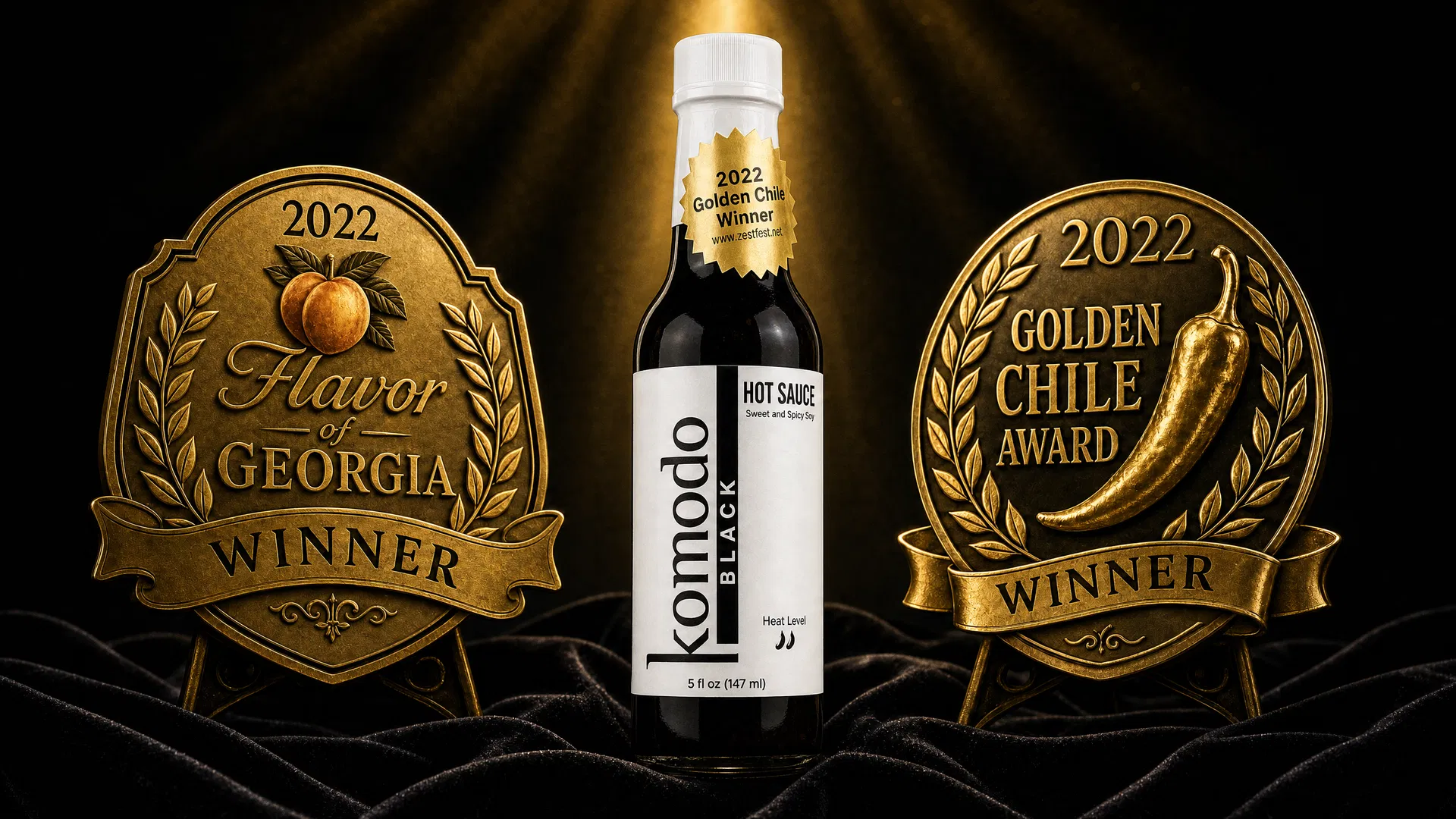 Komodo Black small-batch Indonesian hot sauce — 2022 Flavor of Georgia and Golden Chile Award winning artisanal chili sauce