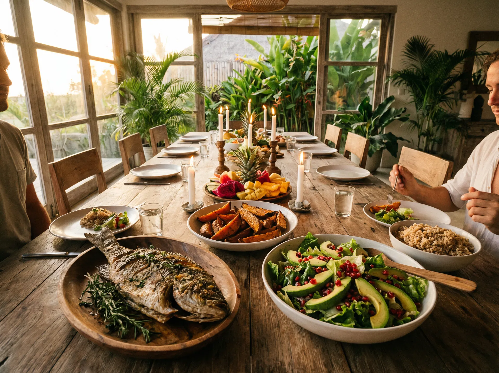 JD Surf Lab communal dining — healthy sharing feast