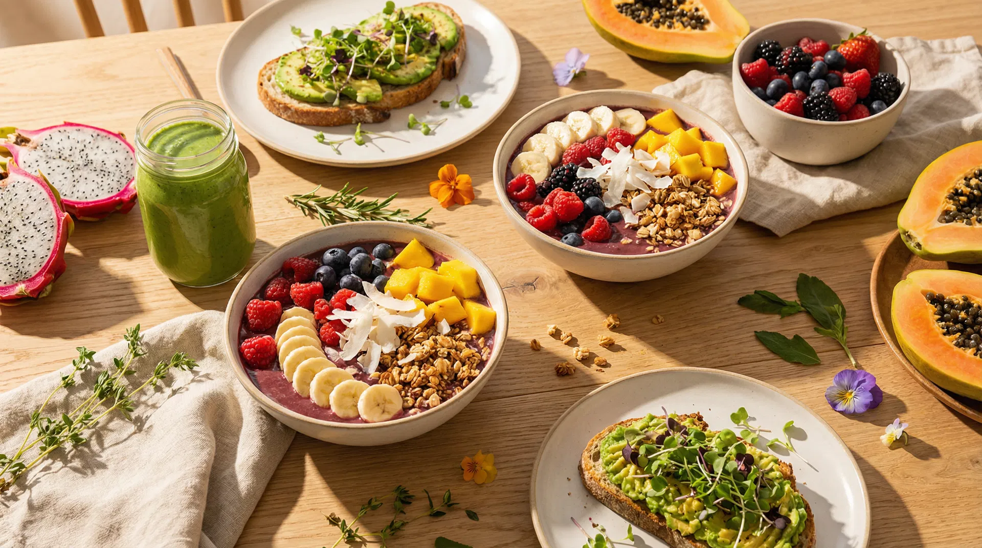 JD Surf Lab kitchen — healthy California food spread