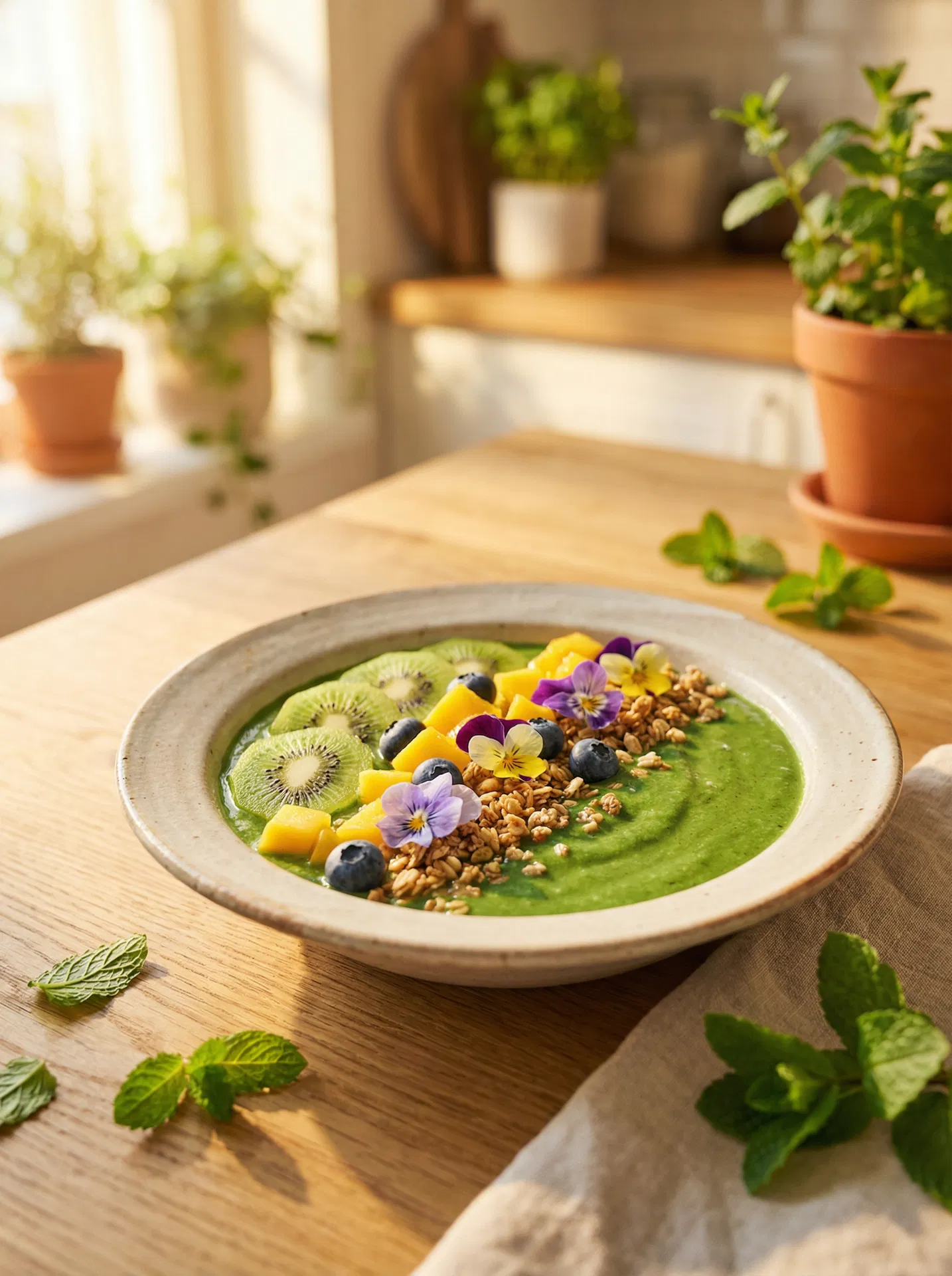 California green smoothie bowl with tropical fruit