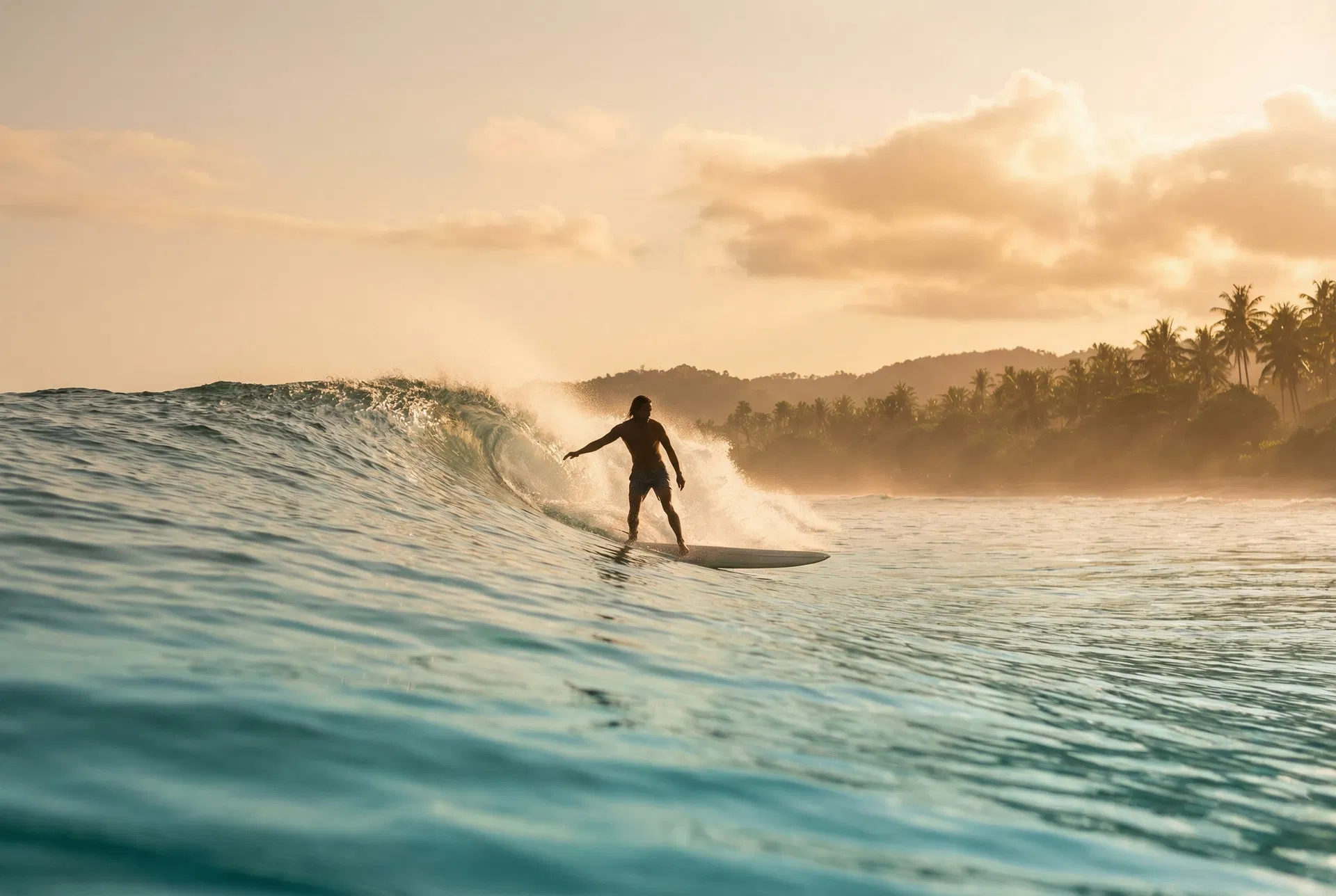 Surfer riding a wave in Lombok