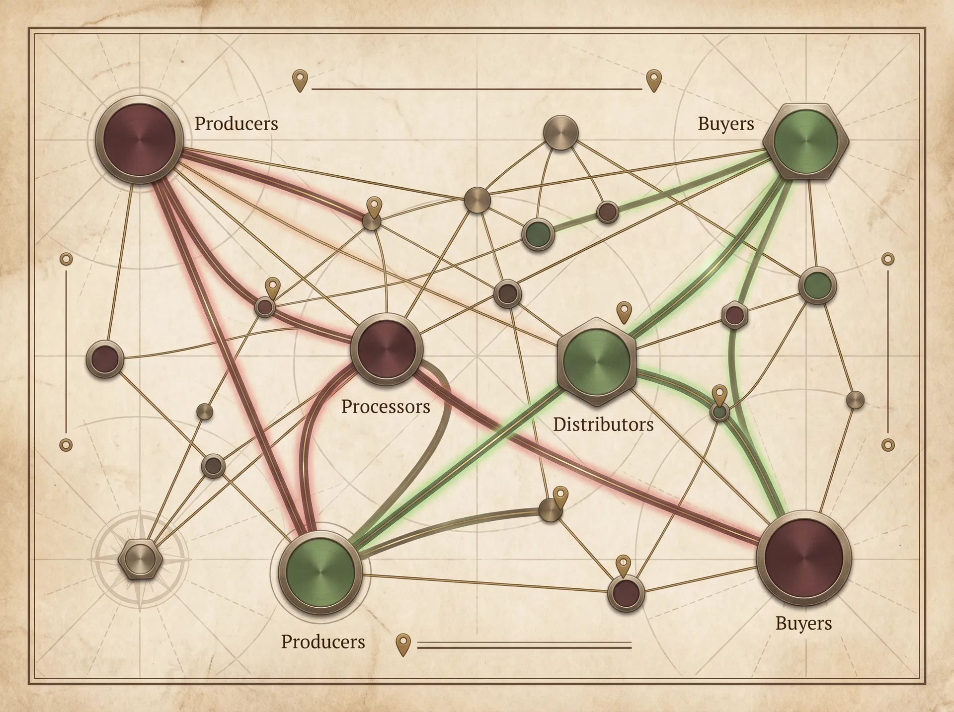 Abstract premium protein buyer and seller network map