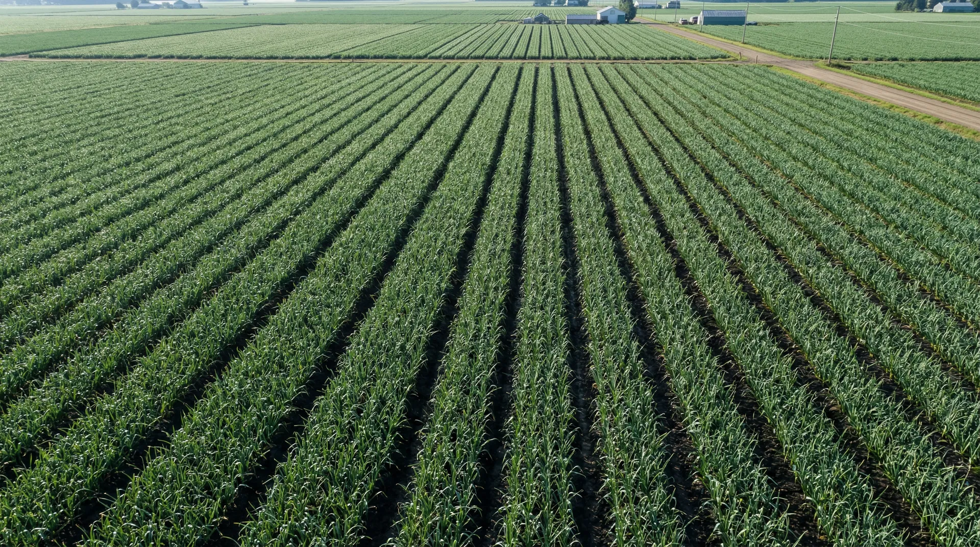Garlic field rows
