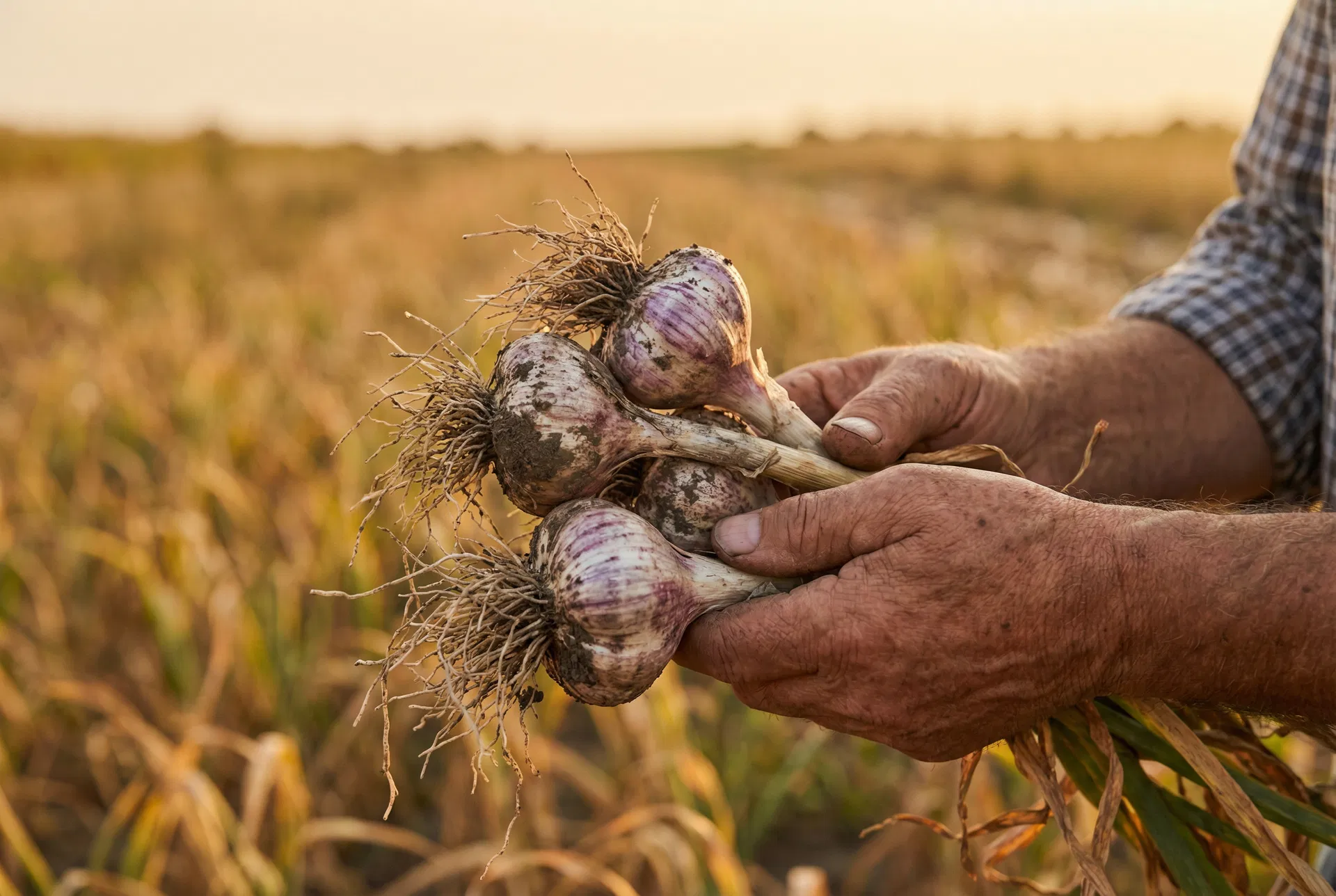 Garlic farmer with harvest