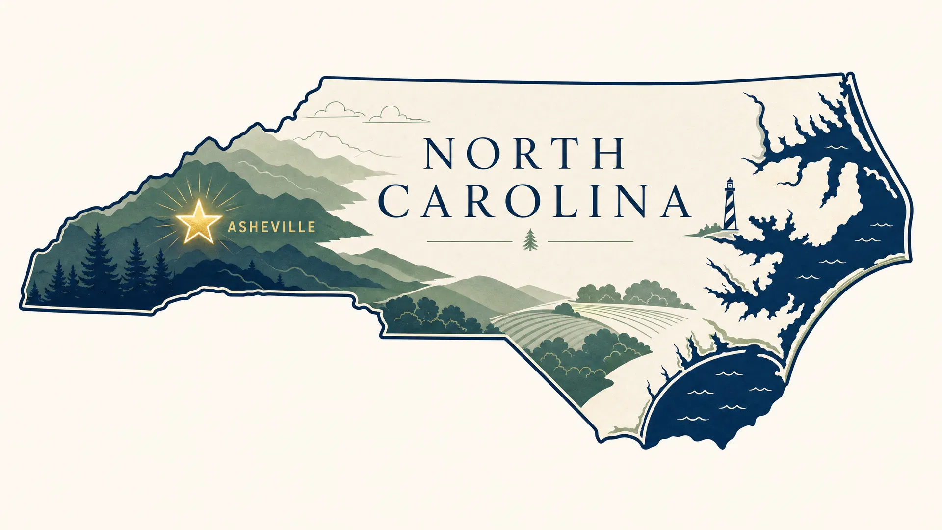 Map illustration showing the location of Asheville, NC