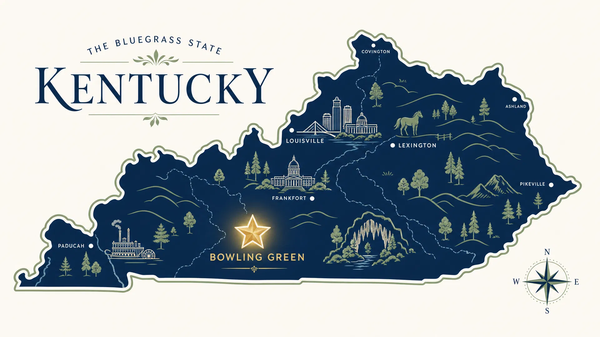 Map illustration showing the location of Bowling Green, KY