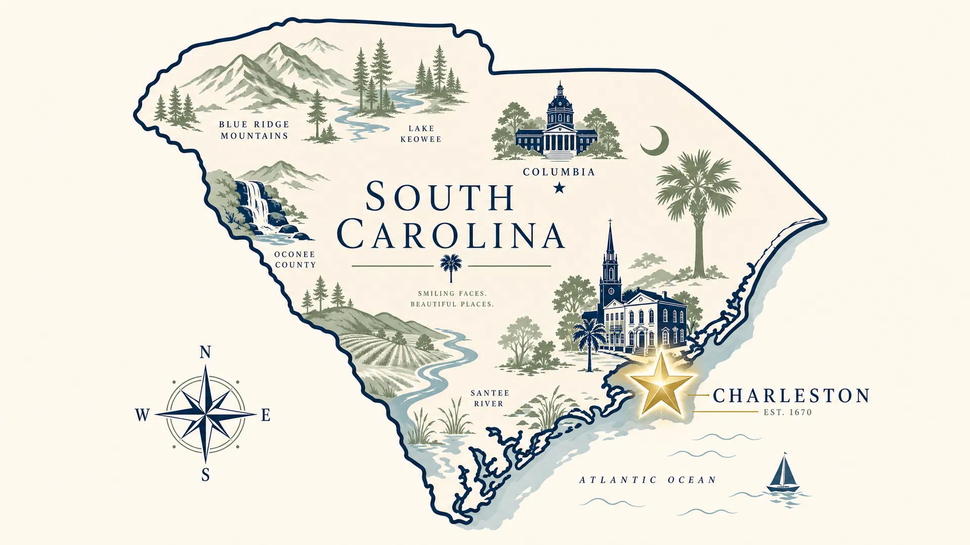 Map illustration showing the location of Charleston, SC