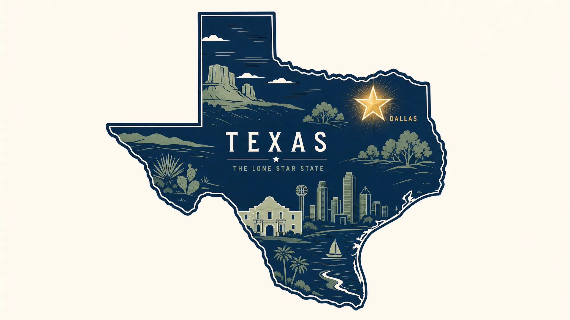 Map illustration showing the location of Dallas, TX