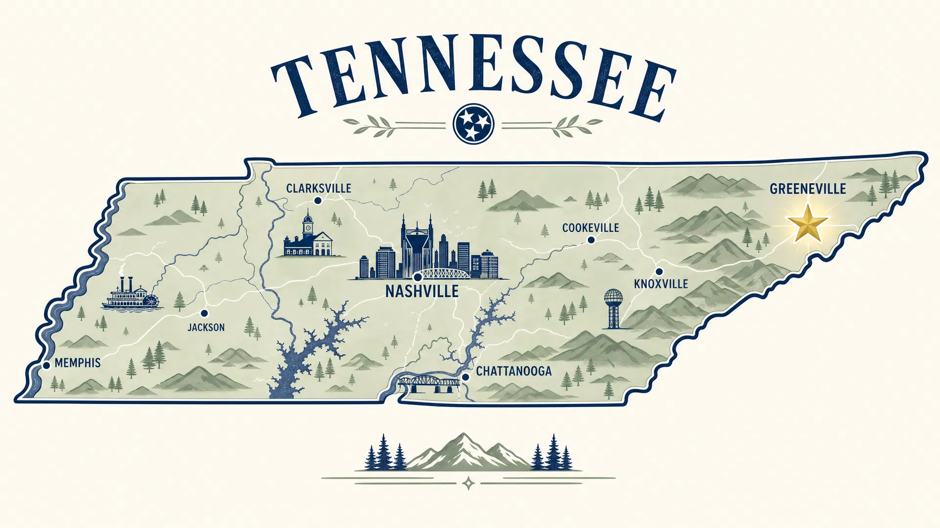 Map illustration showing the location of Greeneville, TN