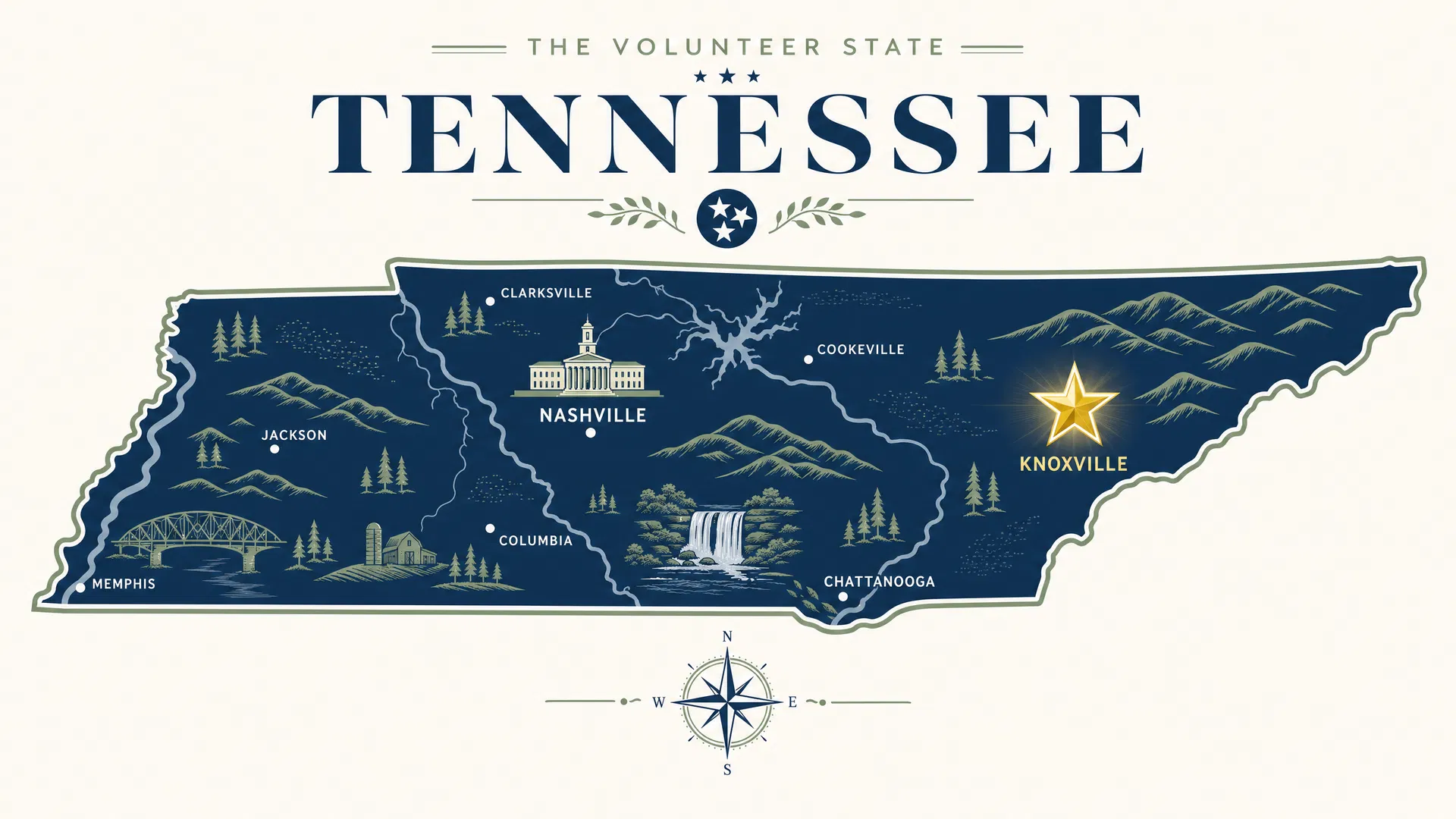 Map illustration showing the location of Knoxville, TN