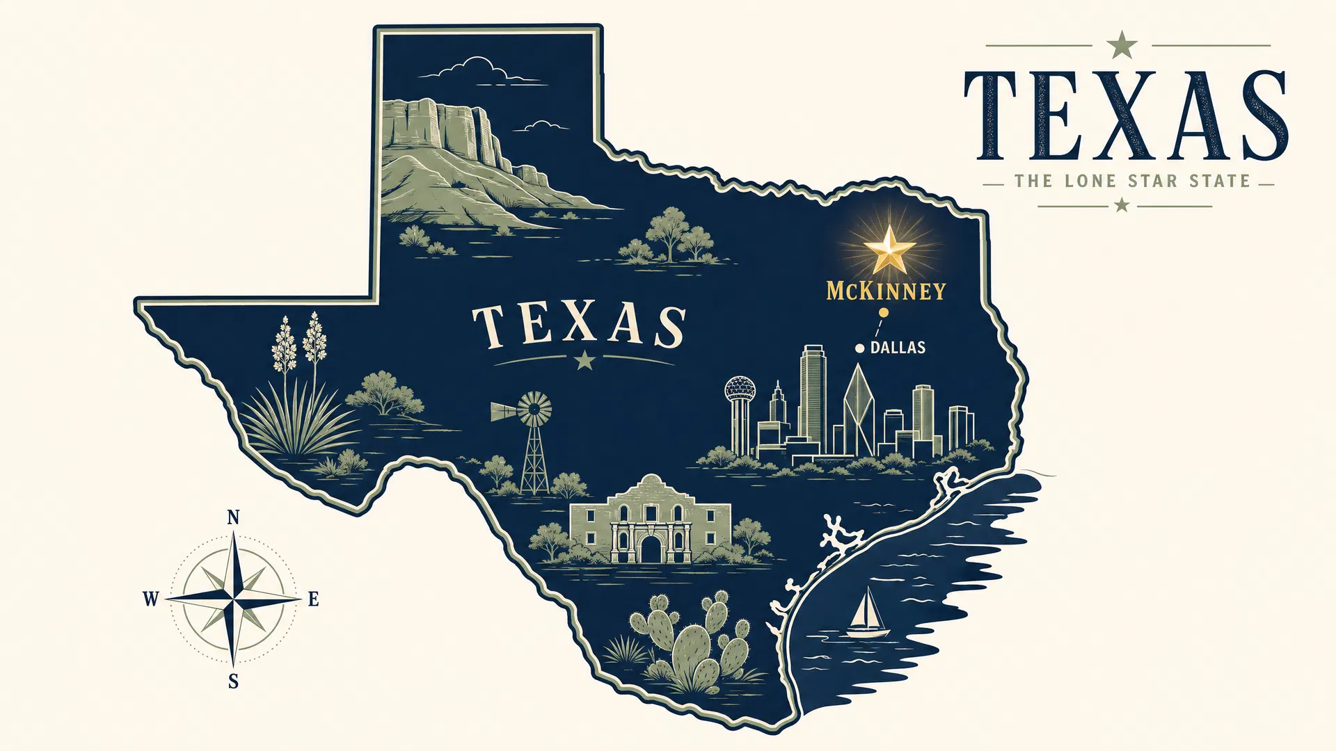 Map illustration showing the location of Mckinney, TX