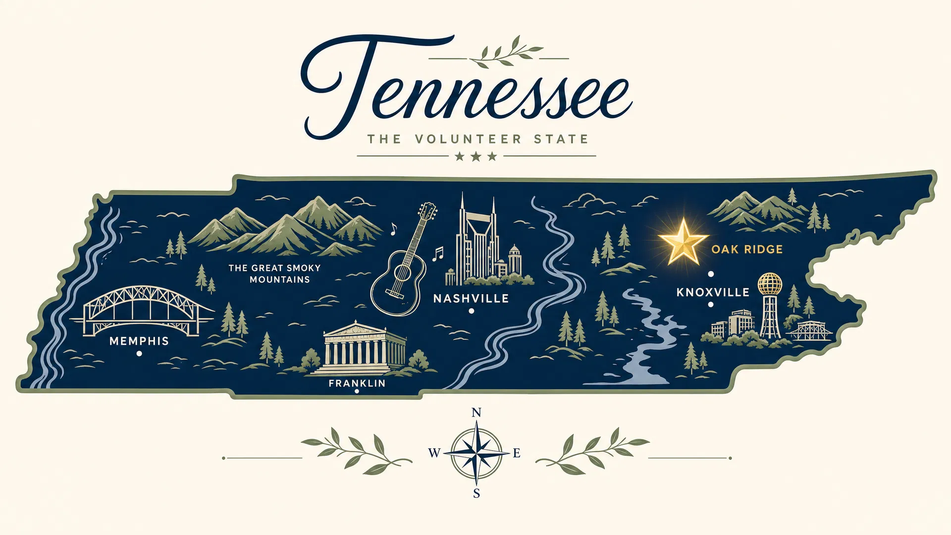 Map illustration showing the location of Oak Ridge, TN