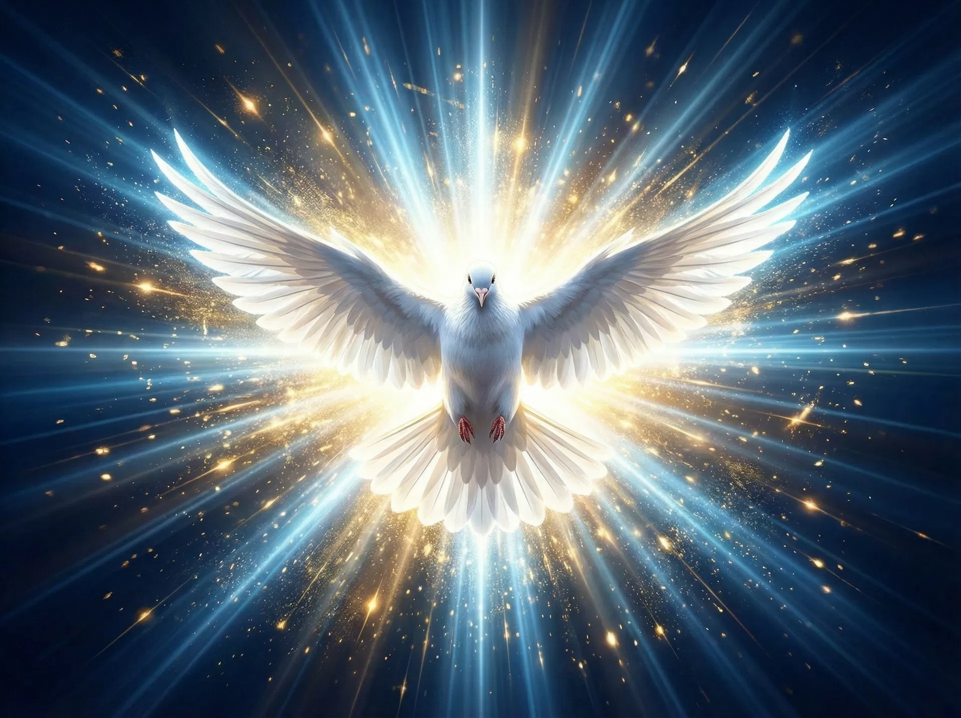 The Holy Spirit descending as a powerful dove with radiant light