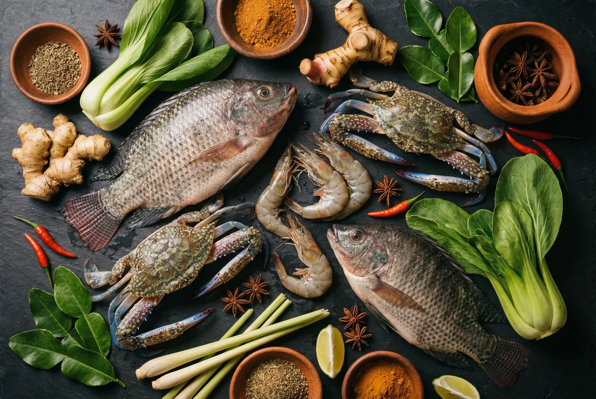 Fresh Asian seafood and ingredients