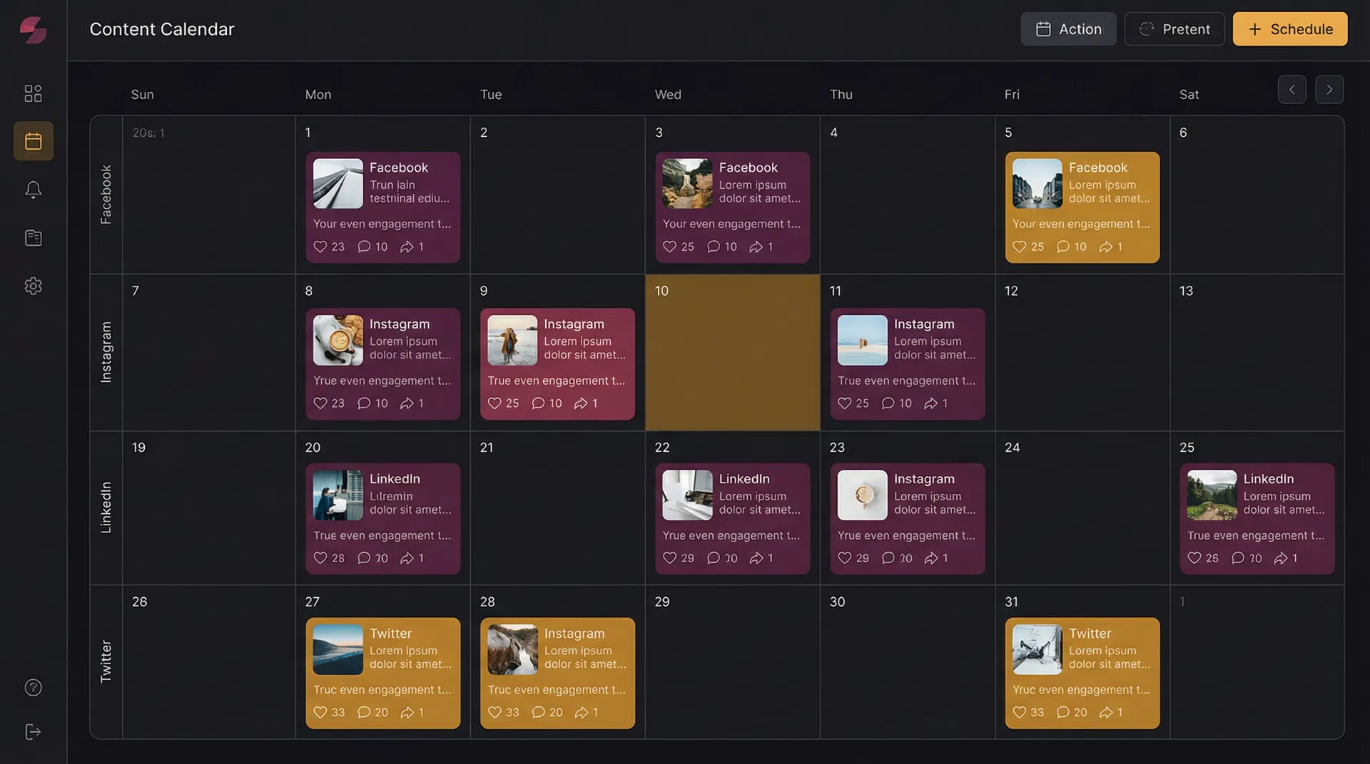 VEDA Social content calendar dashboard