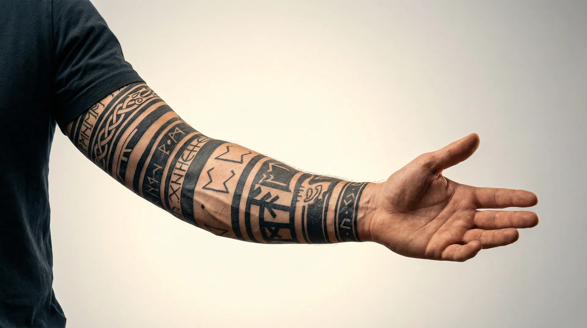 Robert's hand with Norse runic tattoo sleeve