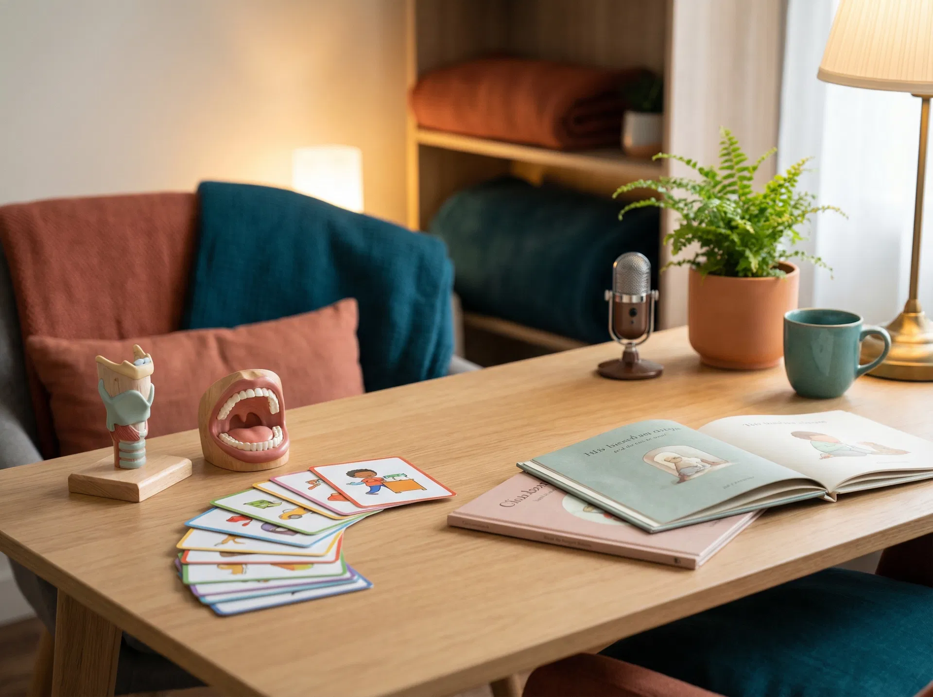 Speech therapy tools and workspace at Kallemni Clinic